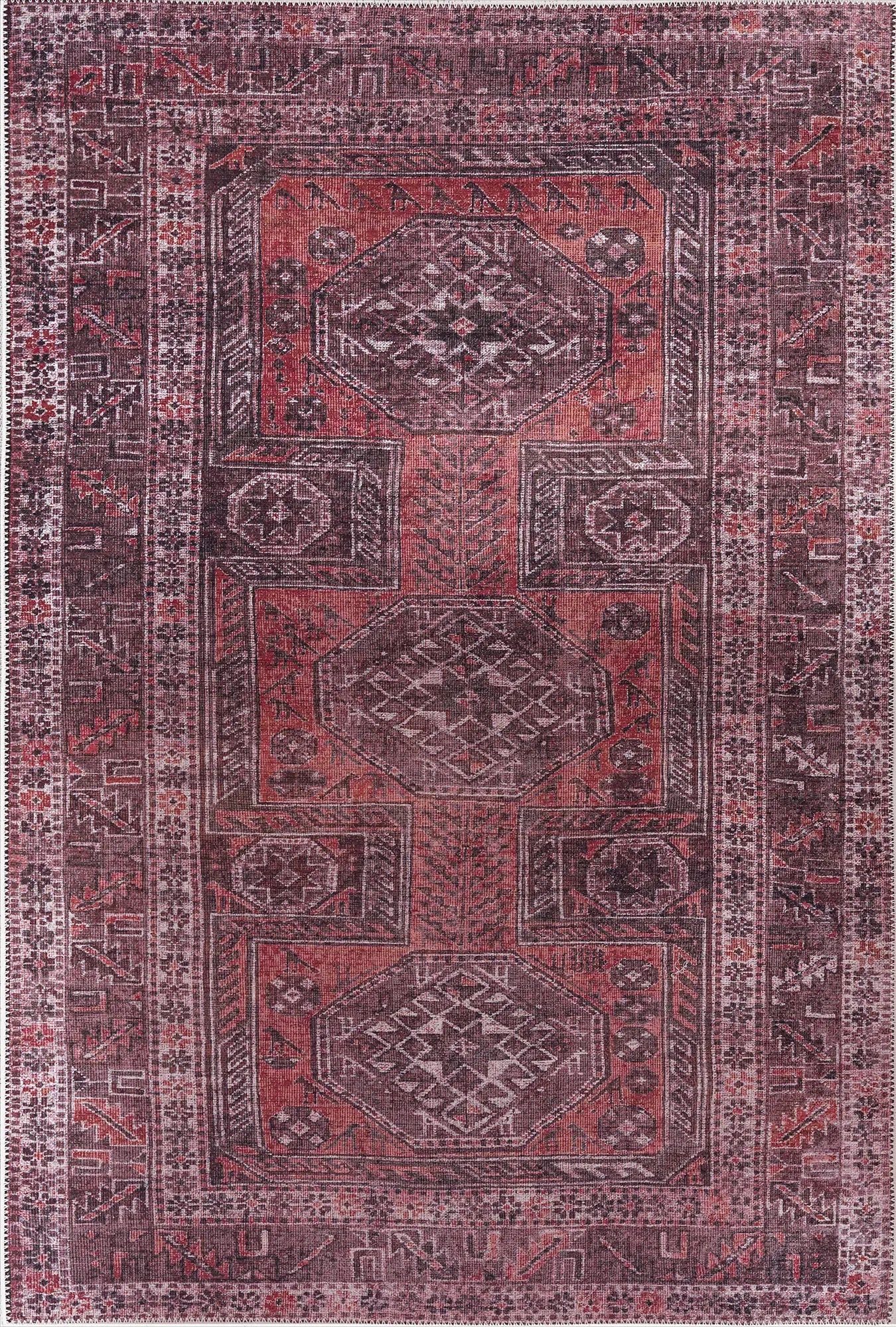 Romantic Vintage Washable Red Rug - Bella Rugs