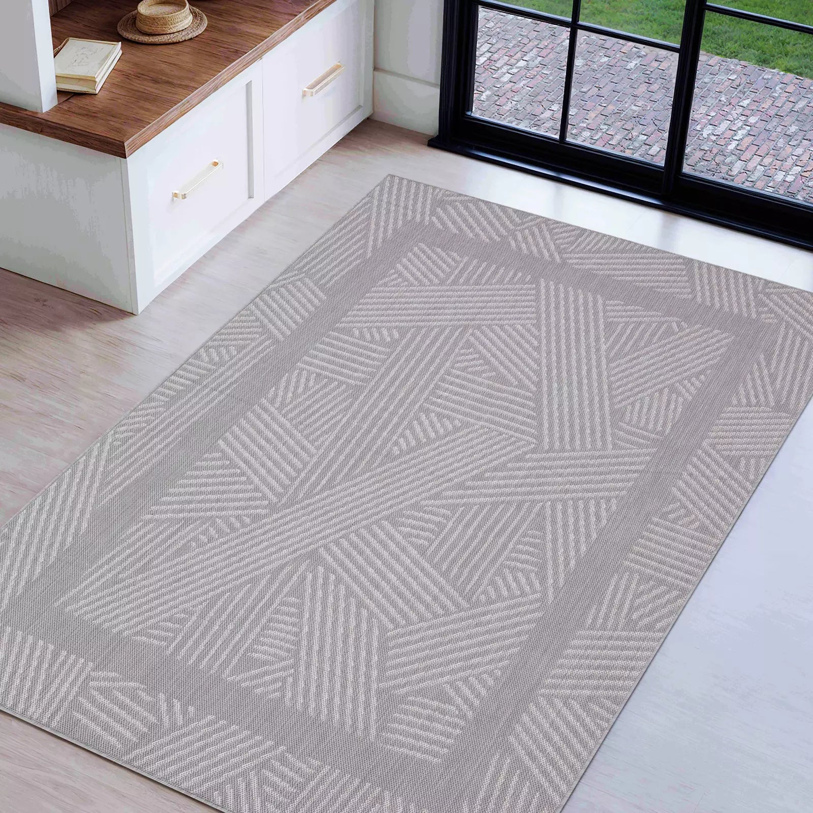 Mixed Lines Naturel Sisal Rug Gray - Bella Rugs