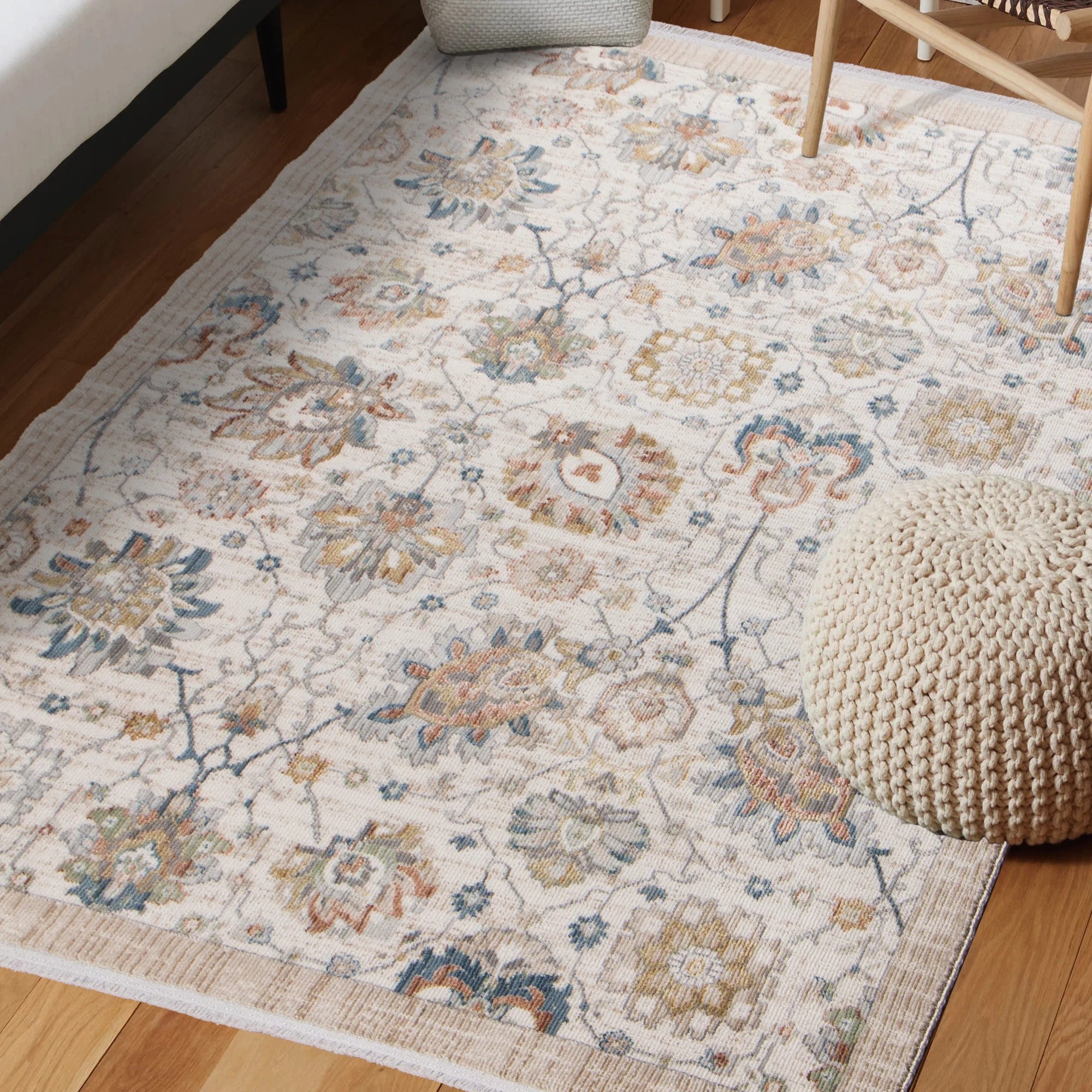 Floral Lattice Cream Garden Rug