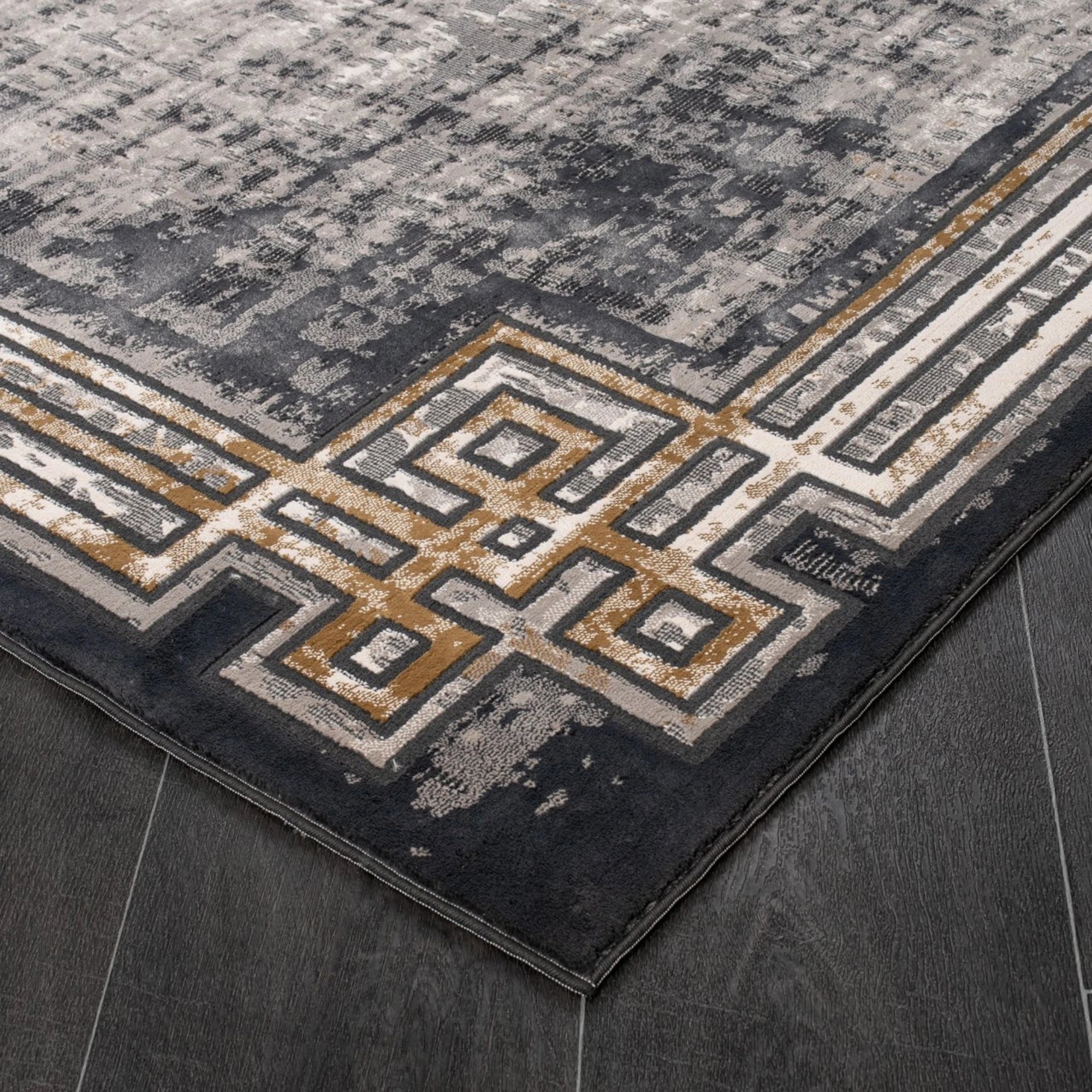 Modern Greco Border Charcoal Rug