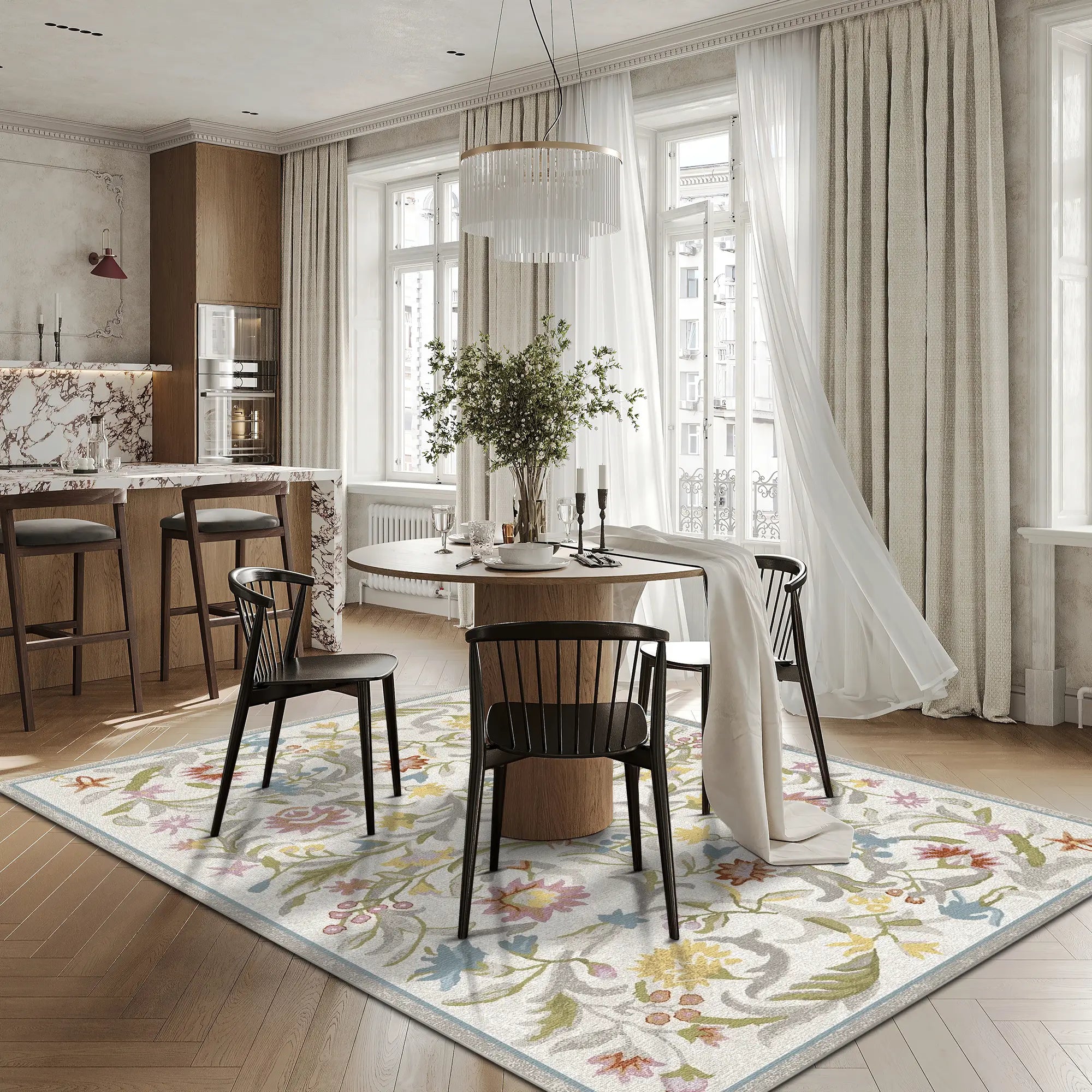 Classic Pastel Floral Vine Rug