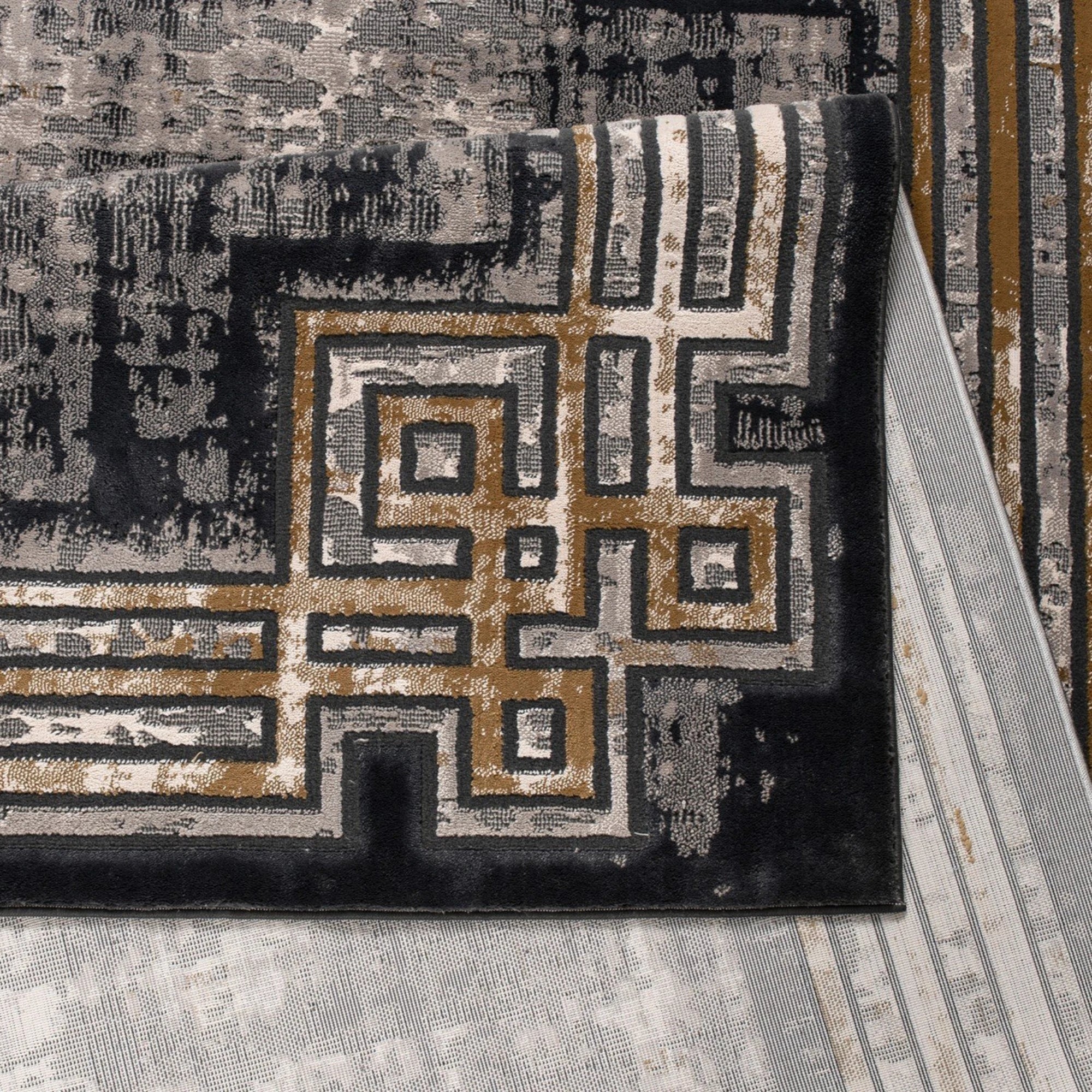 Modern Greco Border Charcoal Rug