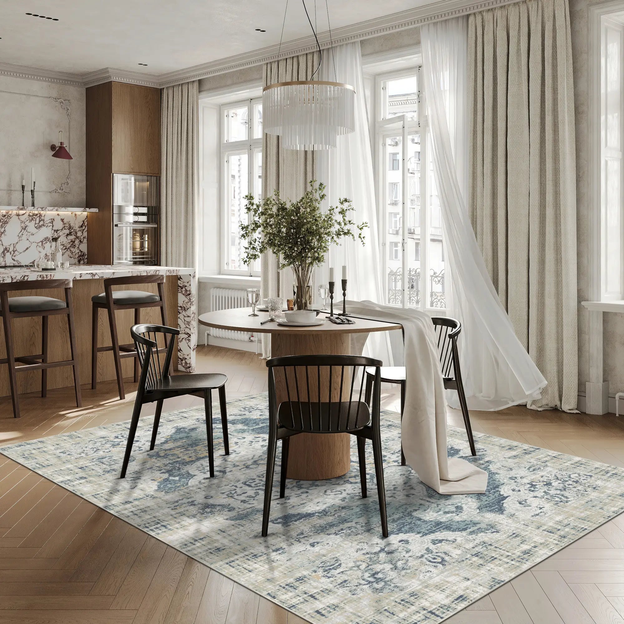 Patina Navy Teal Beige Rug