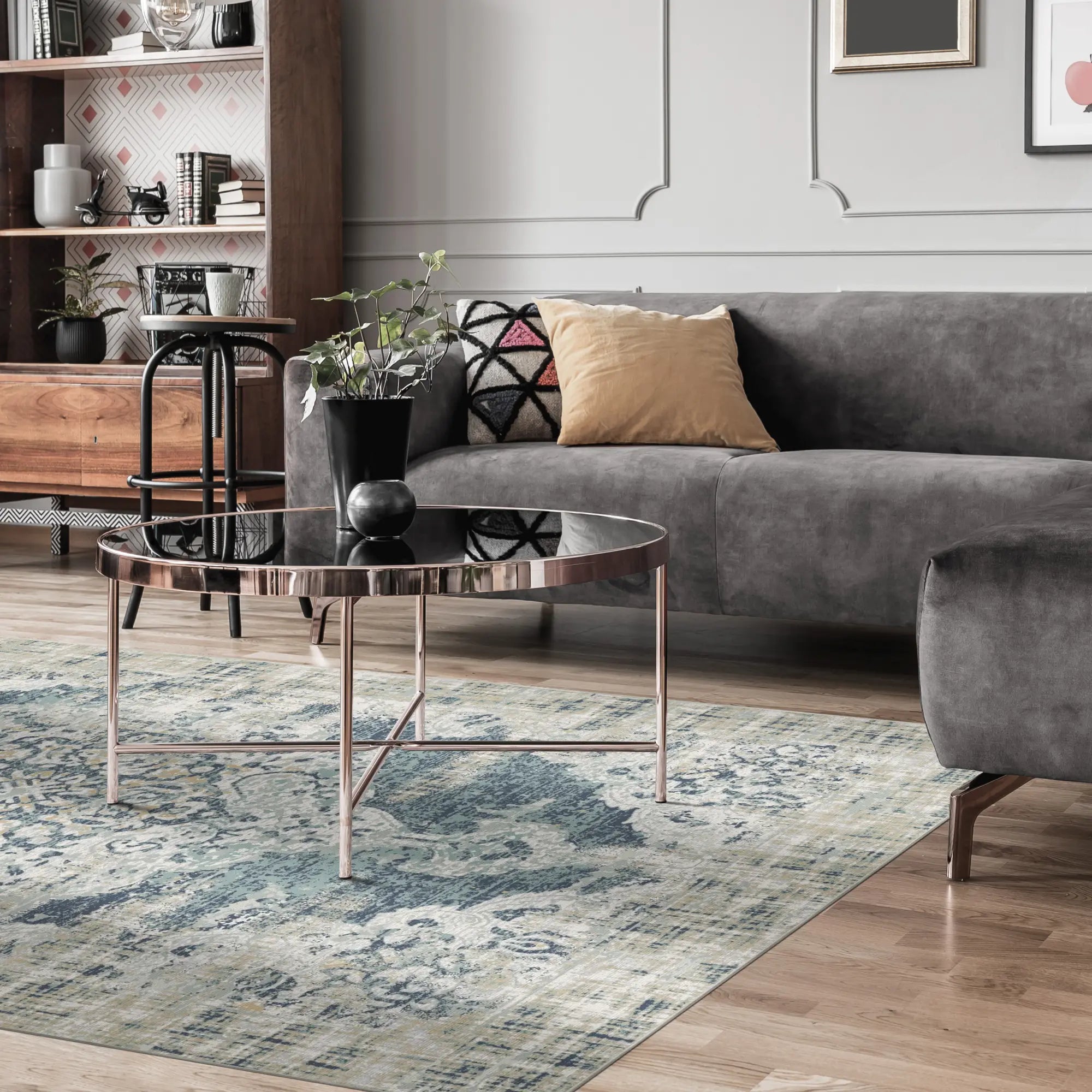 Patina Navy Teal Beige Rug