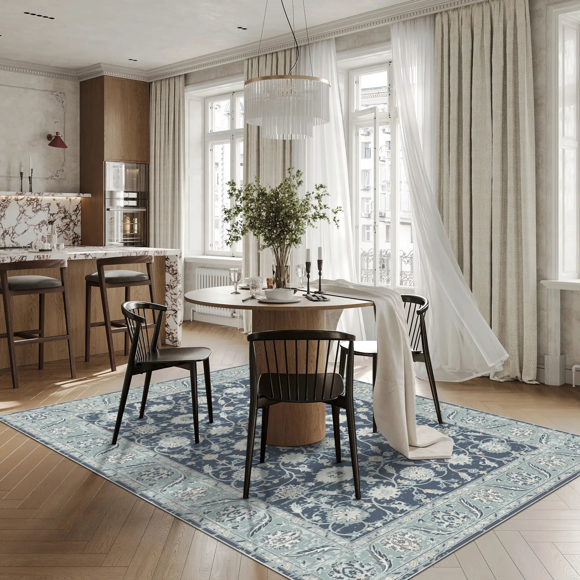 Veda Sage Navy Blue Rug