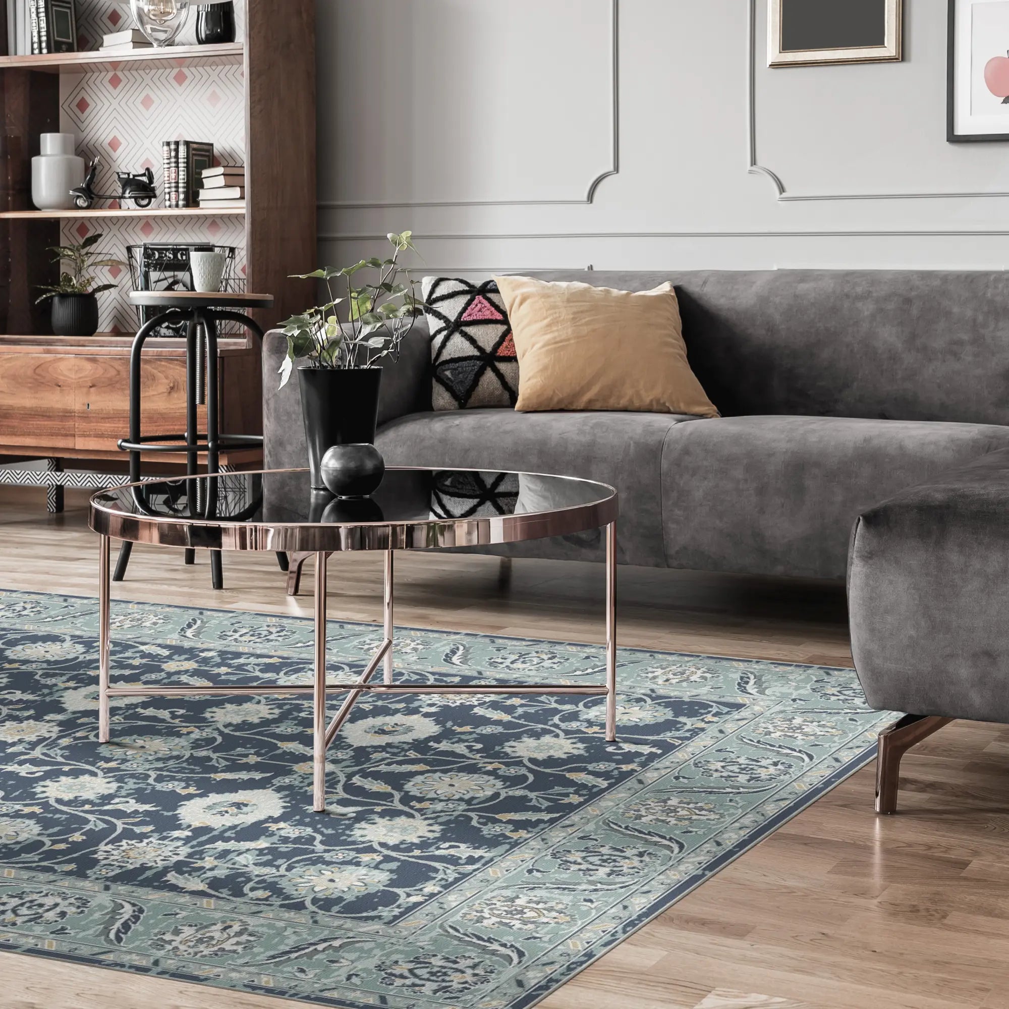 Veda Sage Navy Blue Rug