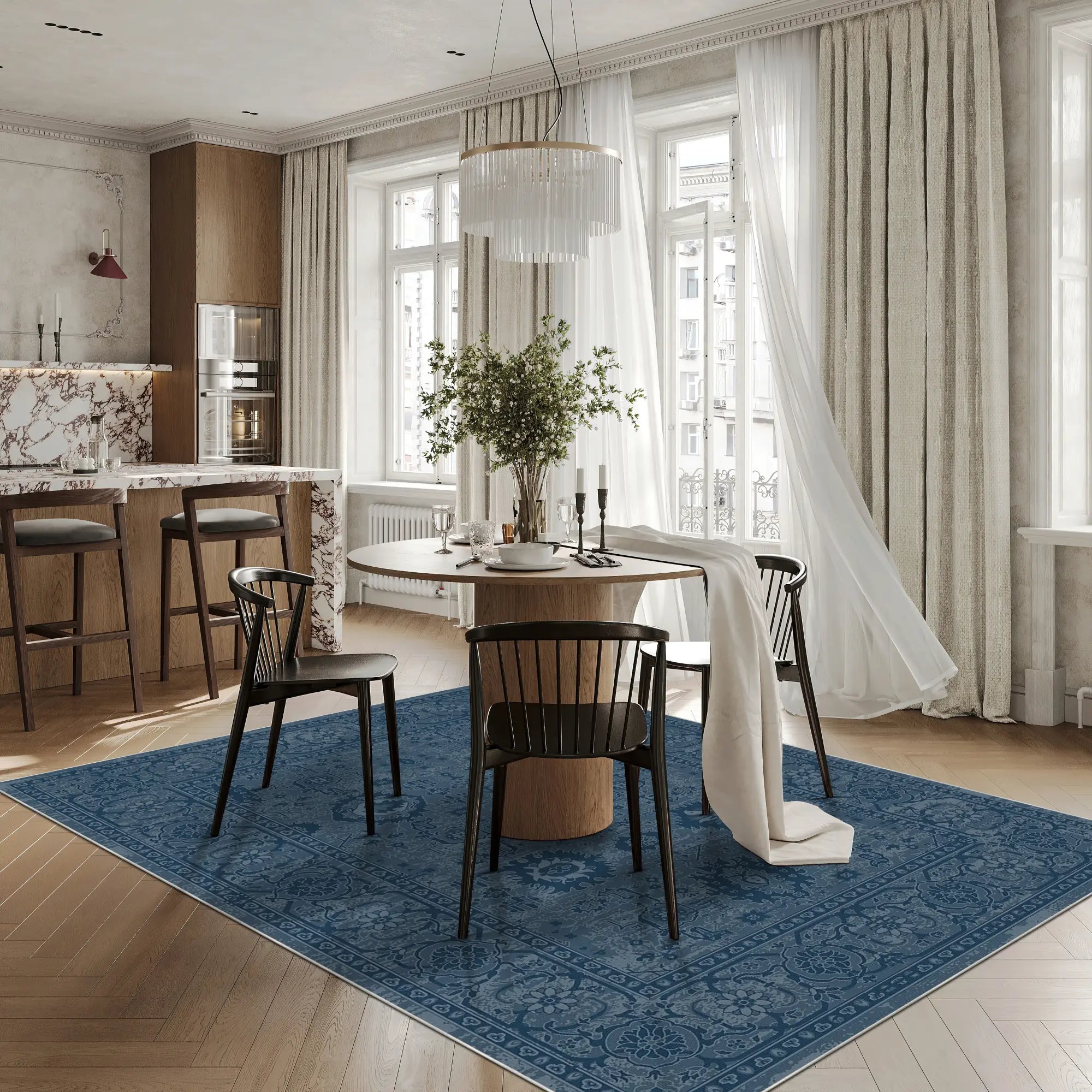 Legacy Distressed Floral Navy Blue Rug