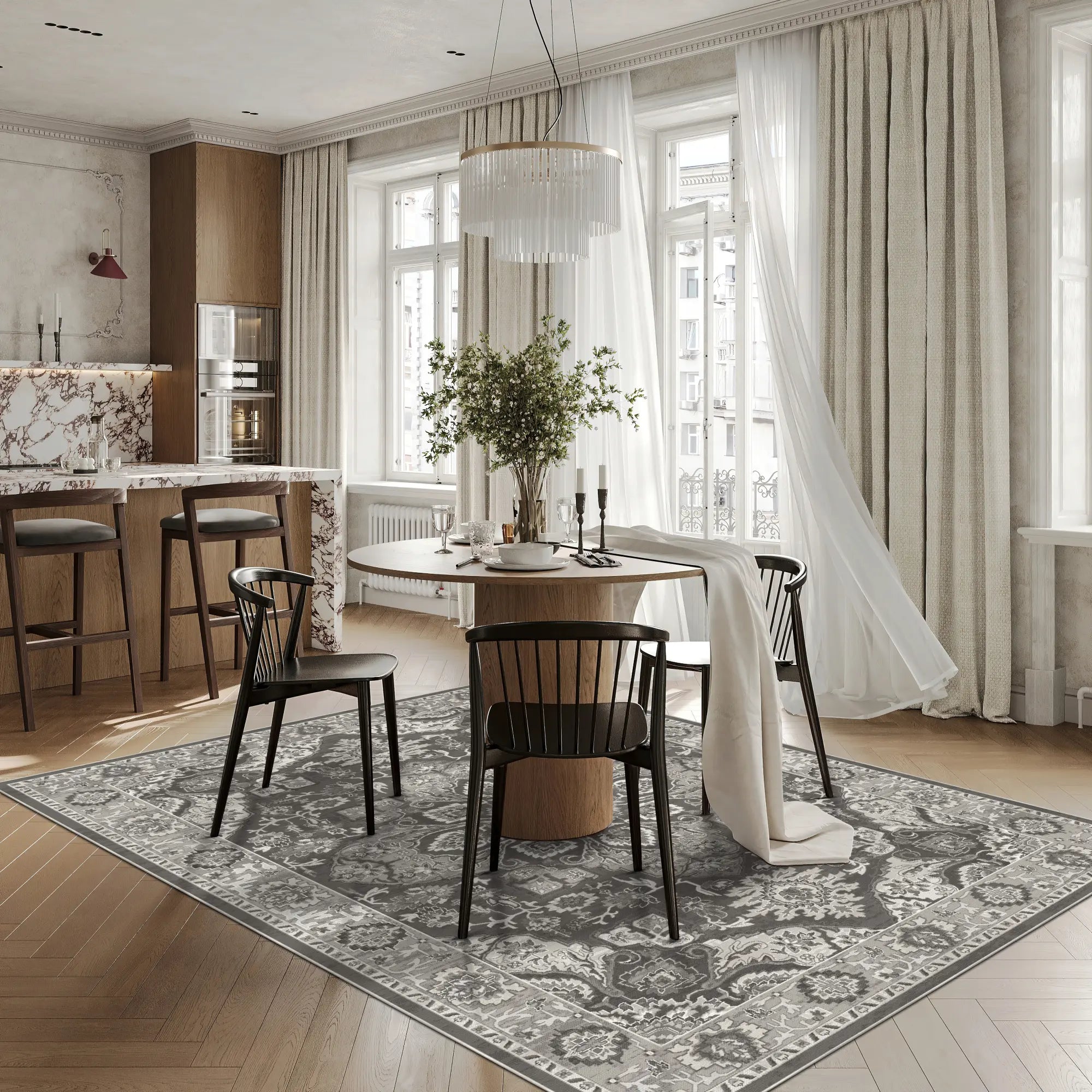 Regency Ornate Medallion Charcoal Rug
