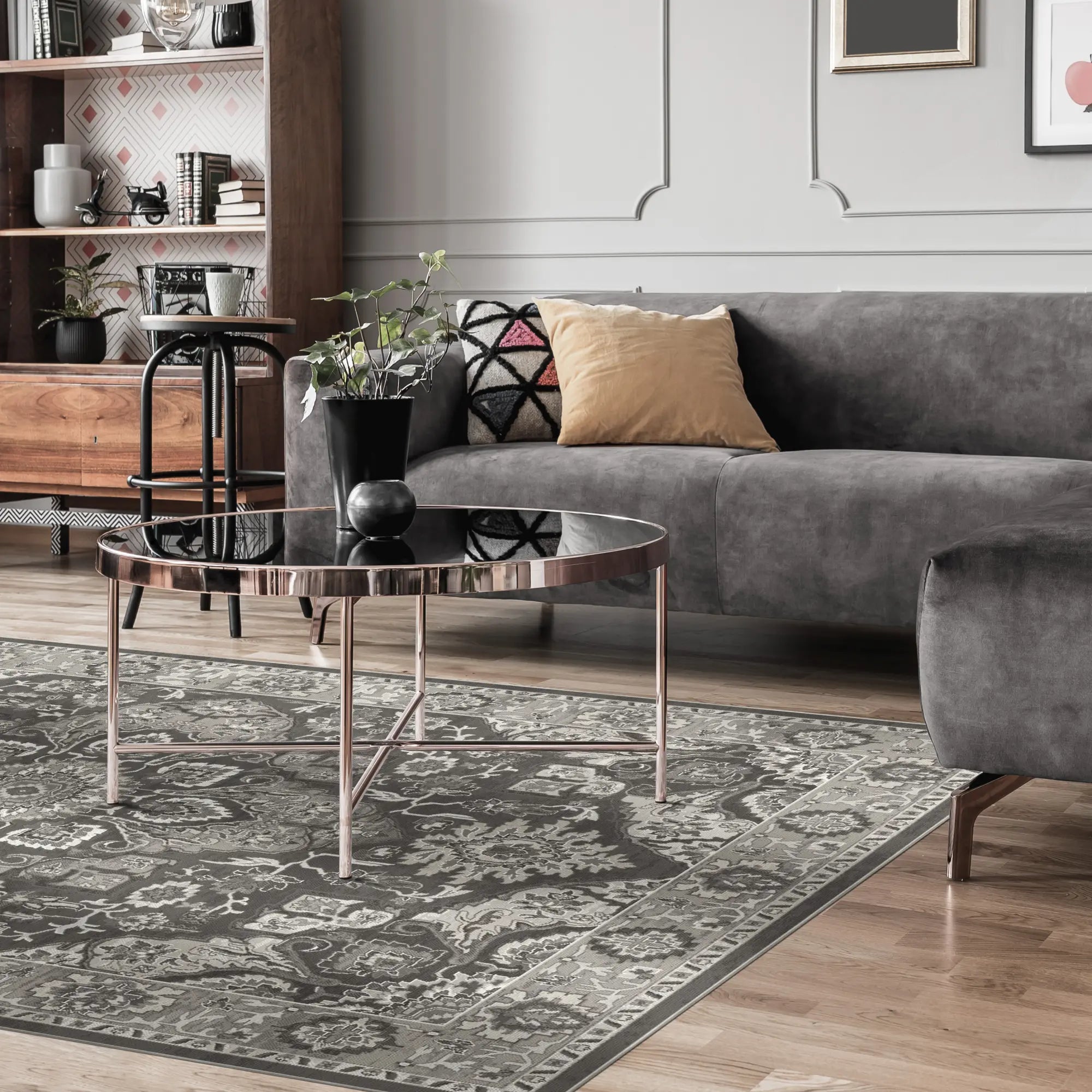 Regency Ornate Medallion Charcoal Rug