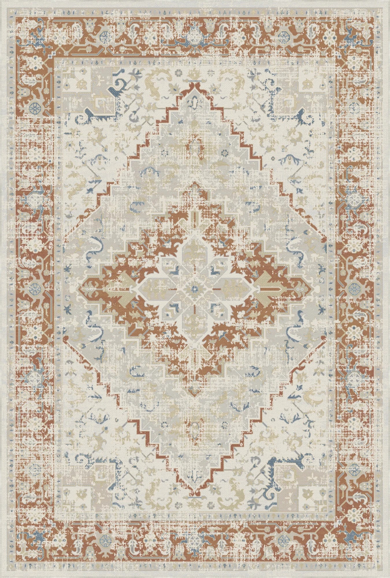 Devora Digital Rug Amber Ivory Heritage Rug | Distressed Digital Print – Bella Rugs