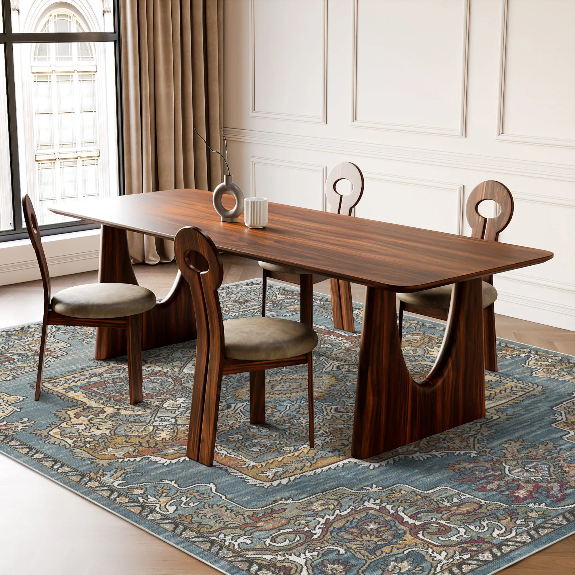 Bukhara Slate Traditional Washable Rug