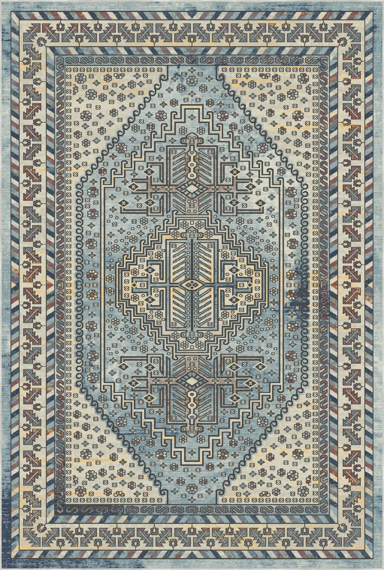 Shirvan Blue Geometric Traditional Rug