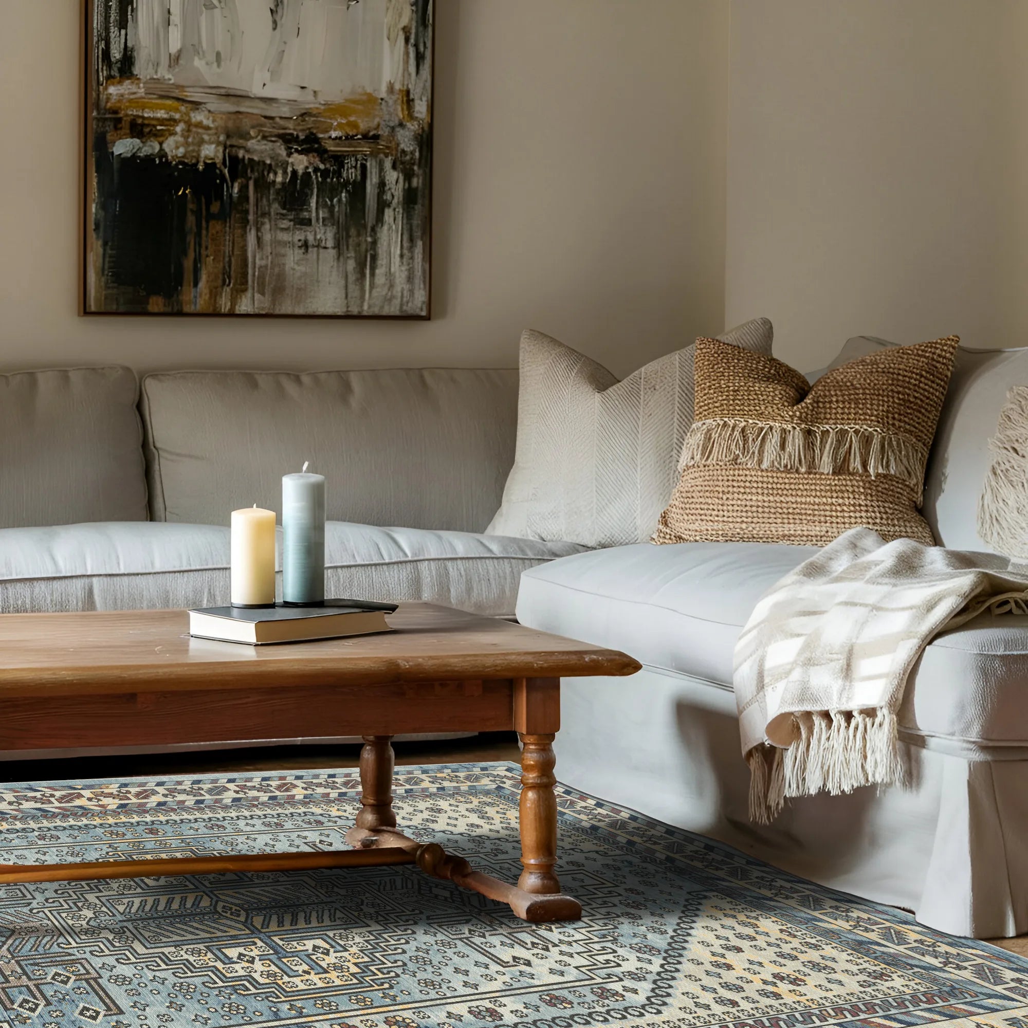 Shirvan Blue Geometric Traditional Rug