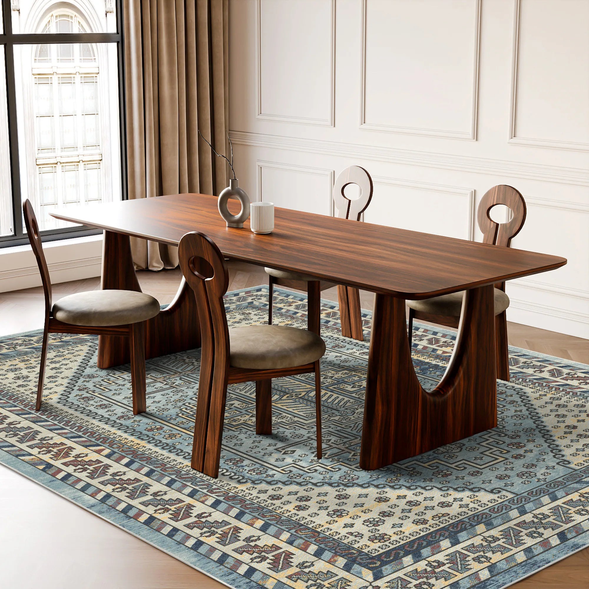 Shirvan Blue Geometric Traditional Rug