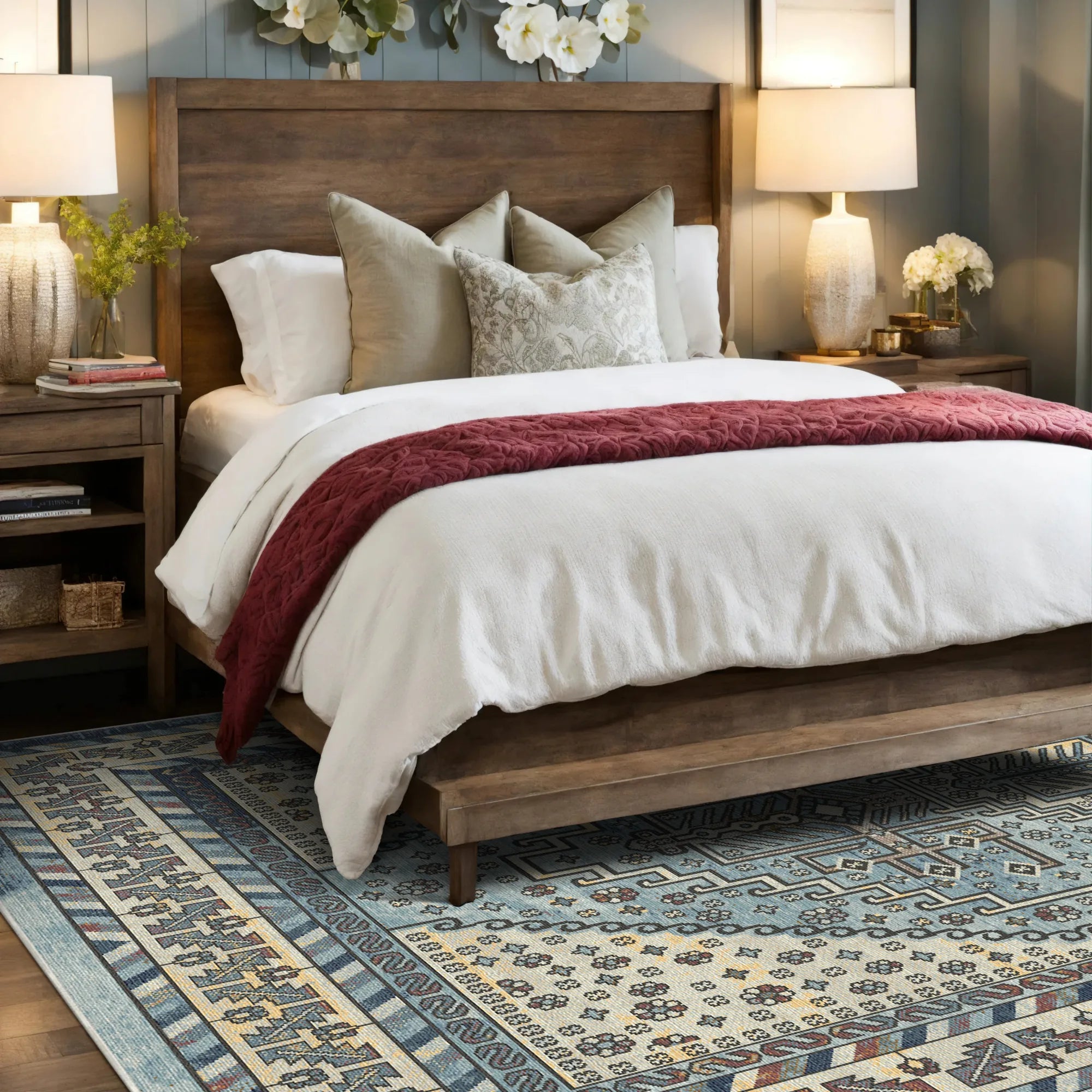 Shirvan Blue Geometric Traditional Rug