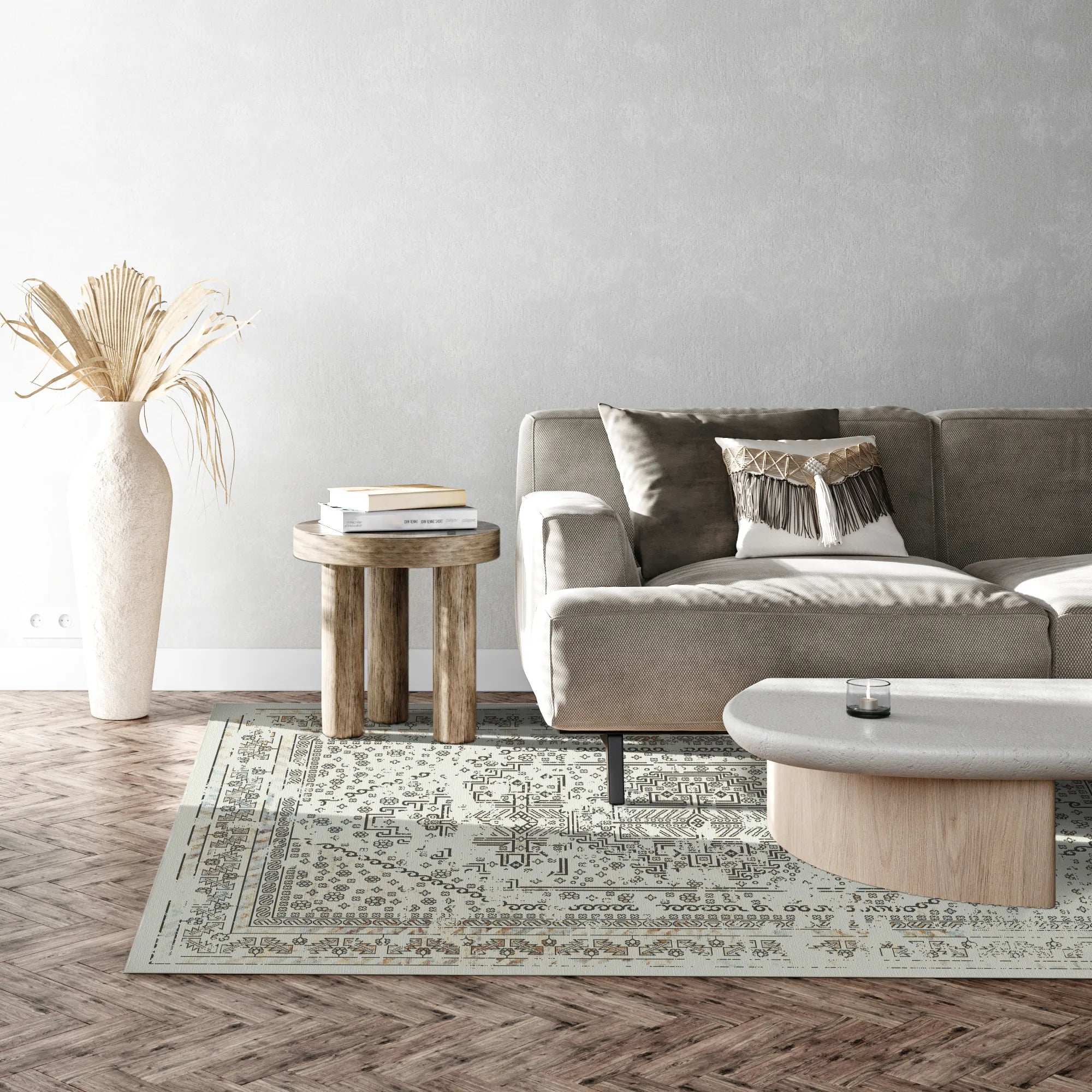 Santorini Ivory Geometric Traditional Rug