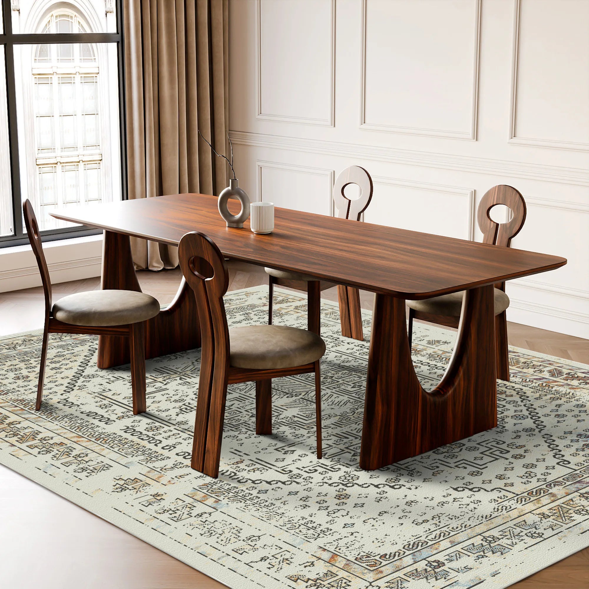 Santorini Ivory Geometric Traditional Rug