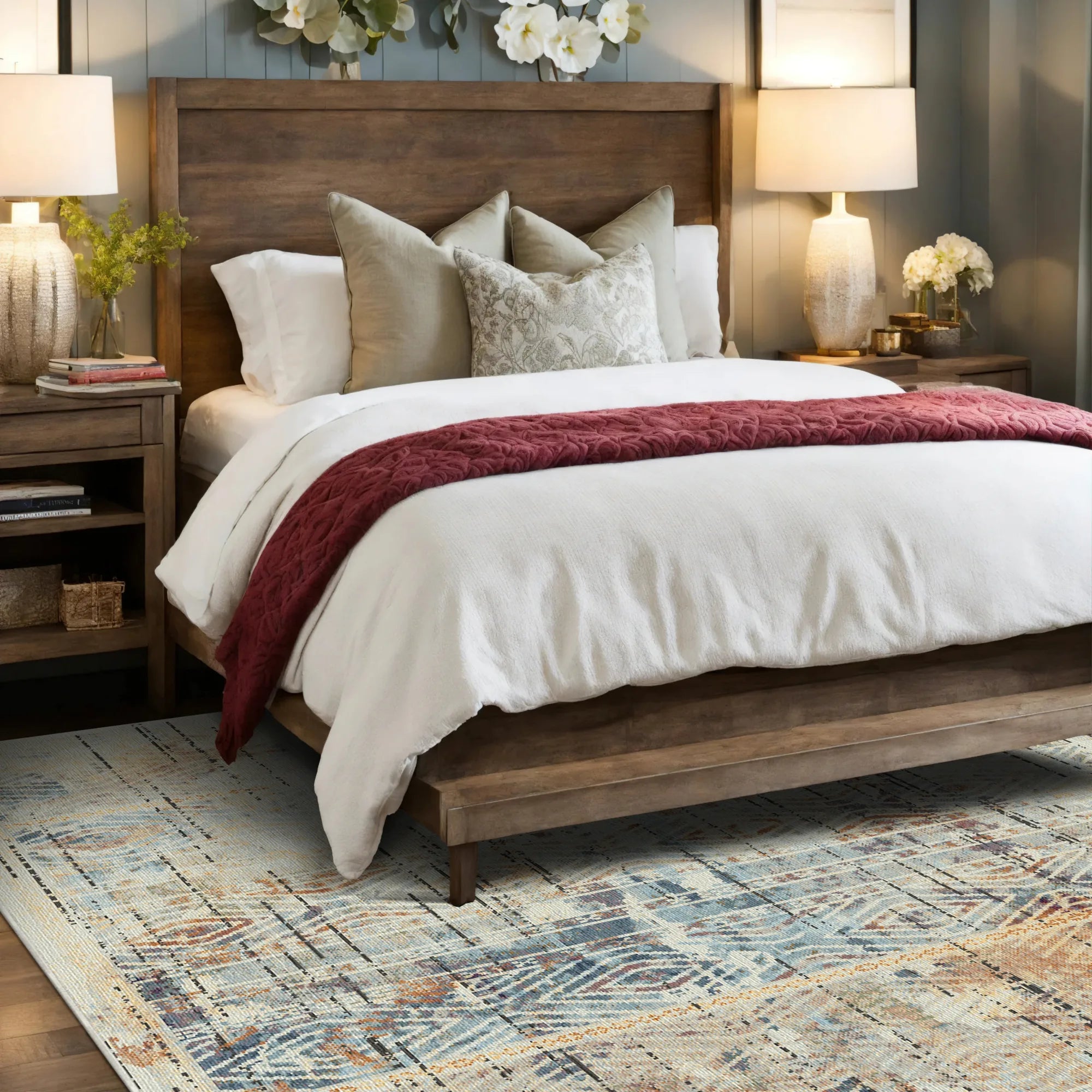 Alicante Sky Abstract Stripe Washable Rug