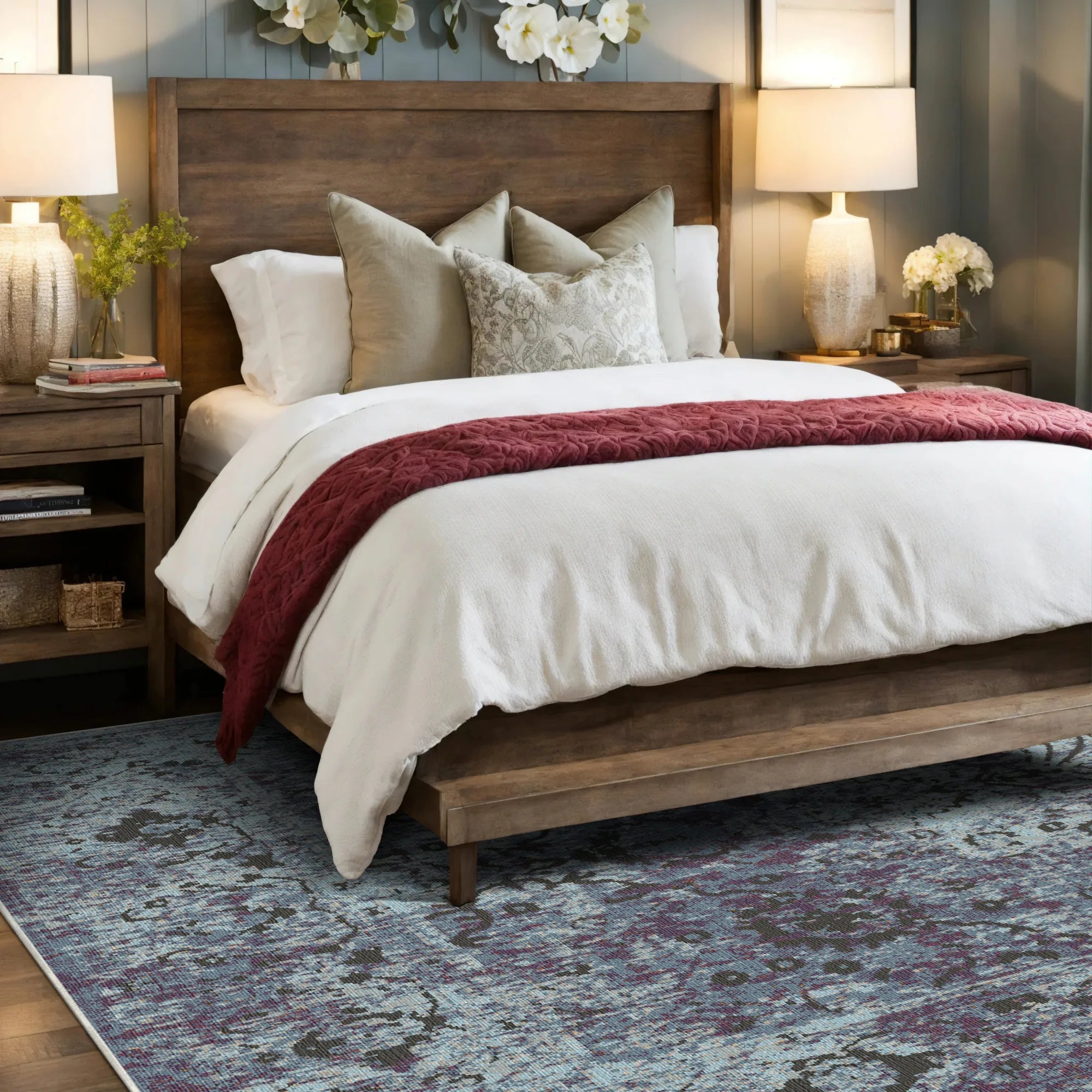 Adriatic Night Floral Washable Rug