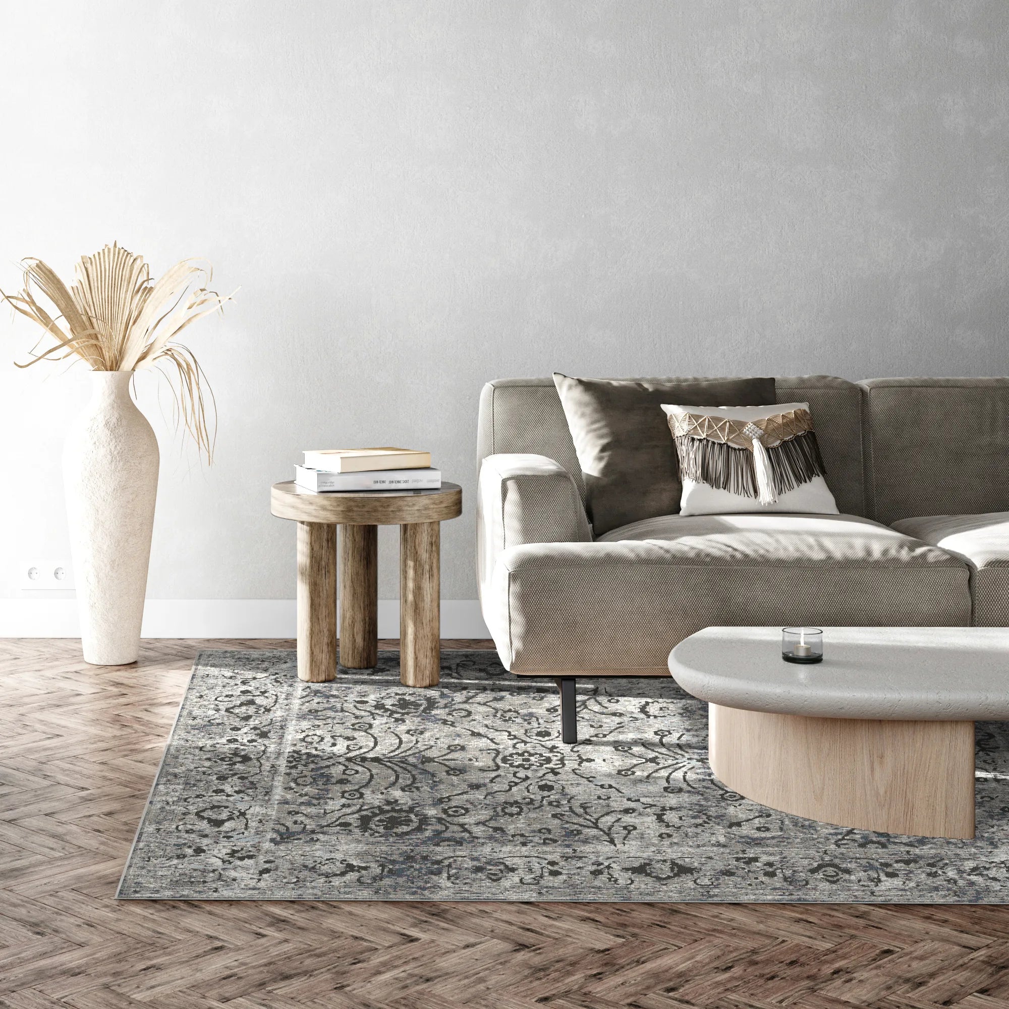 Oslo Silver Floral Rug