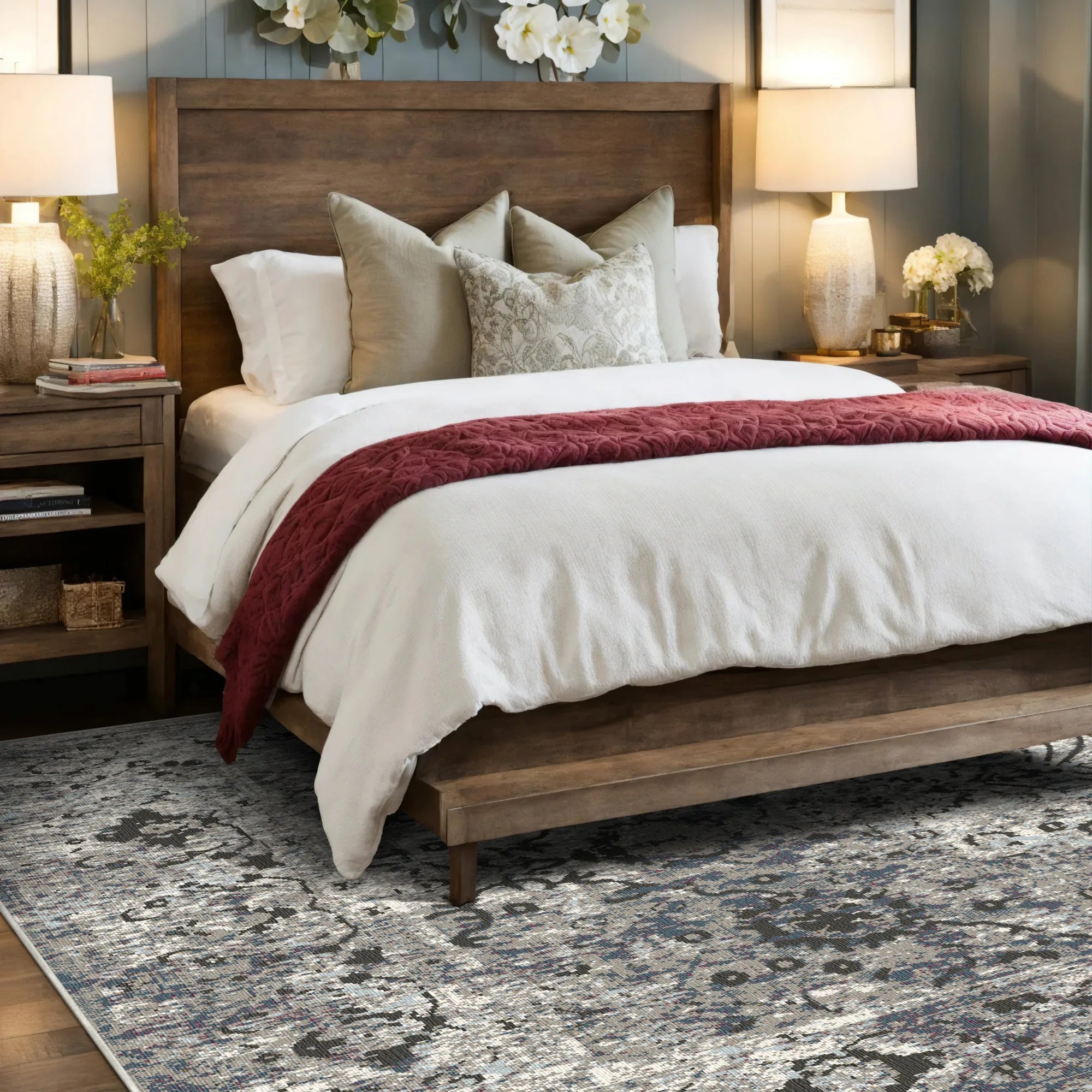 Oslo Silver Floral Rug