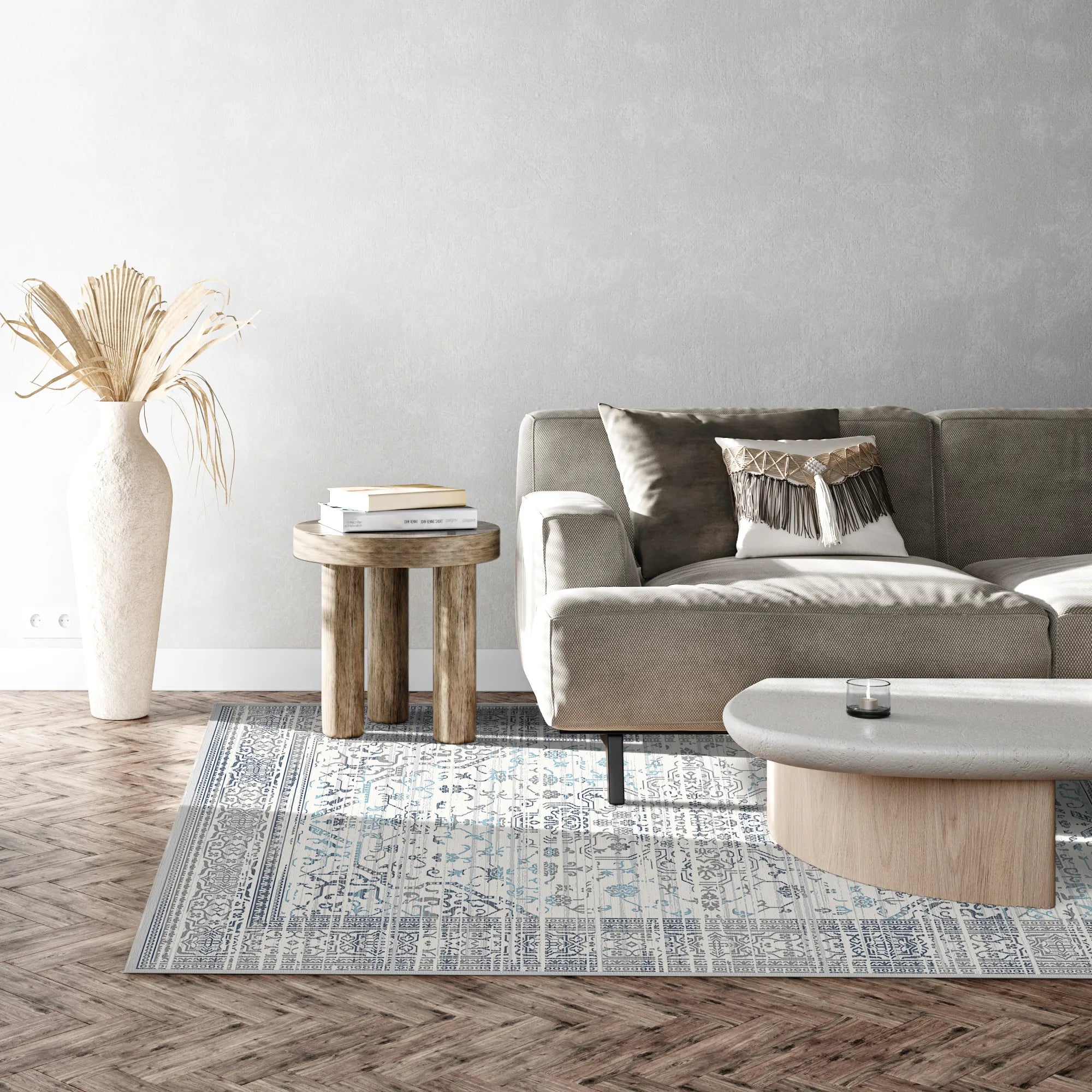 Olympus Sky Floral Washable Rug