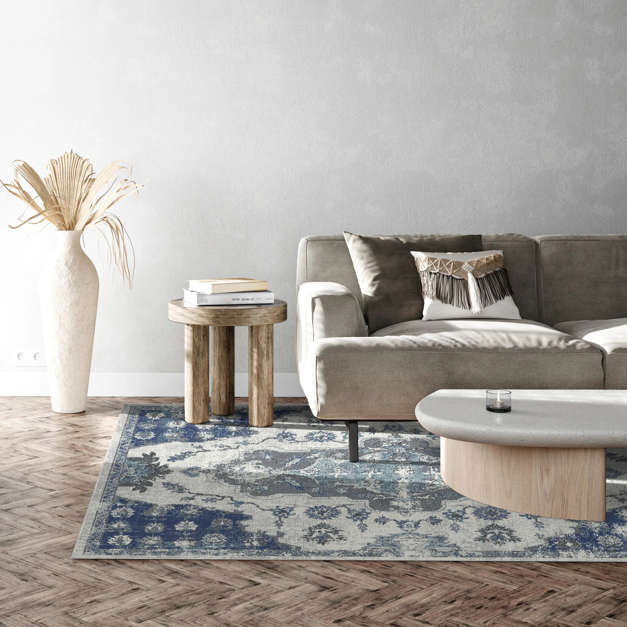 Byzantine Indigo Abstract Medallion Rug