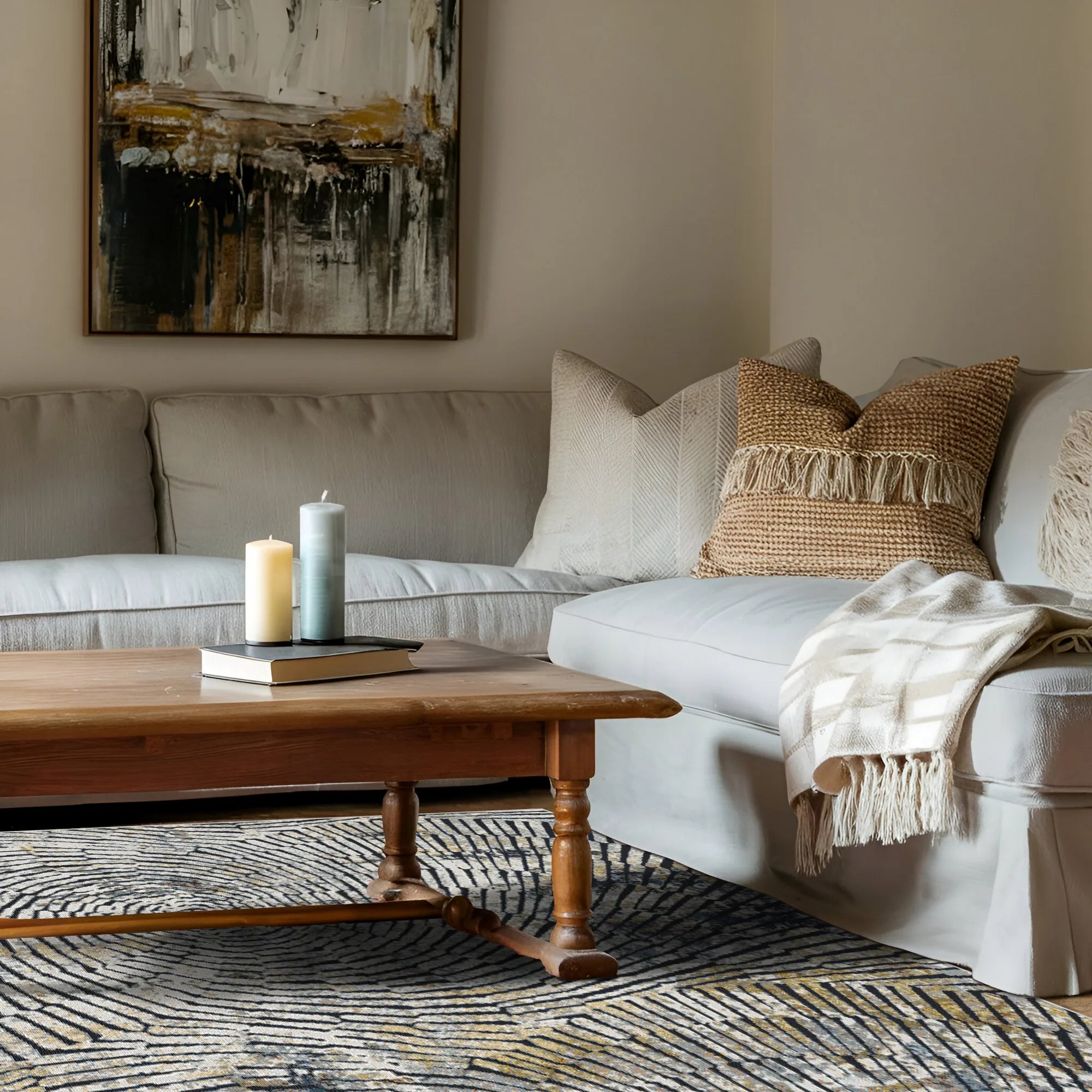 Modern Abstract Radial Mosaic Rug