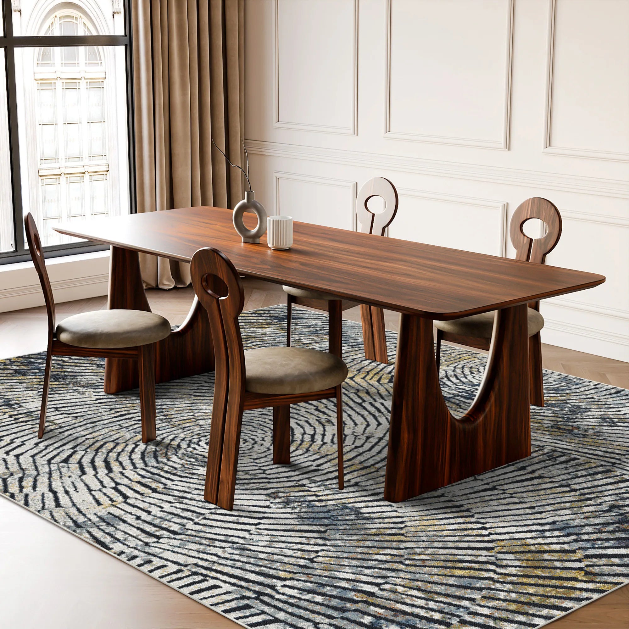 Modern Abstract Radial Mosaic Rug