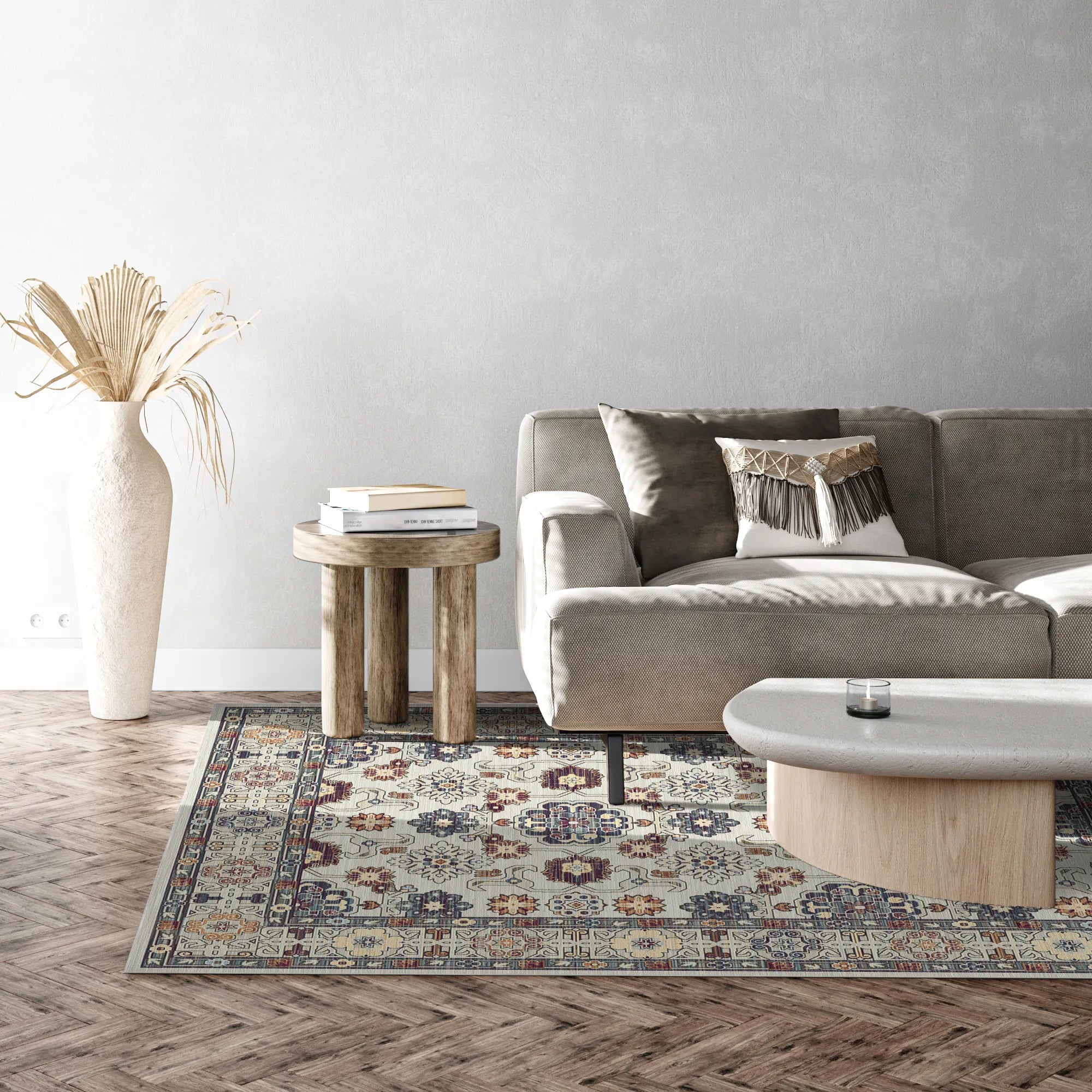 Caspian Bone Geometric Tribal Rug