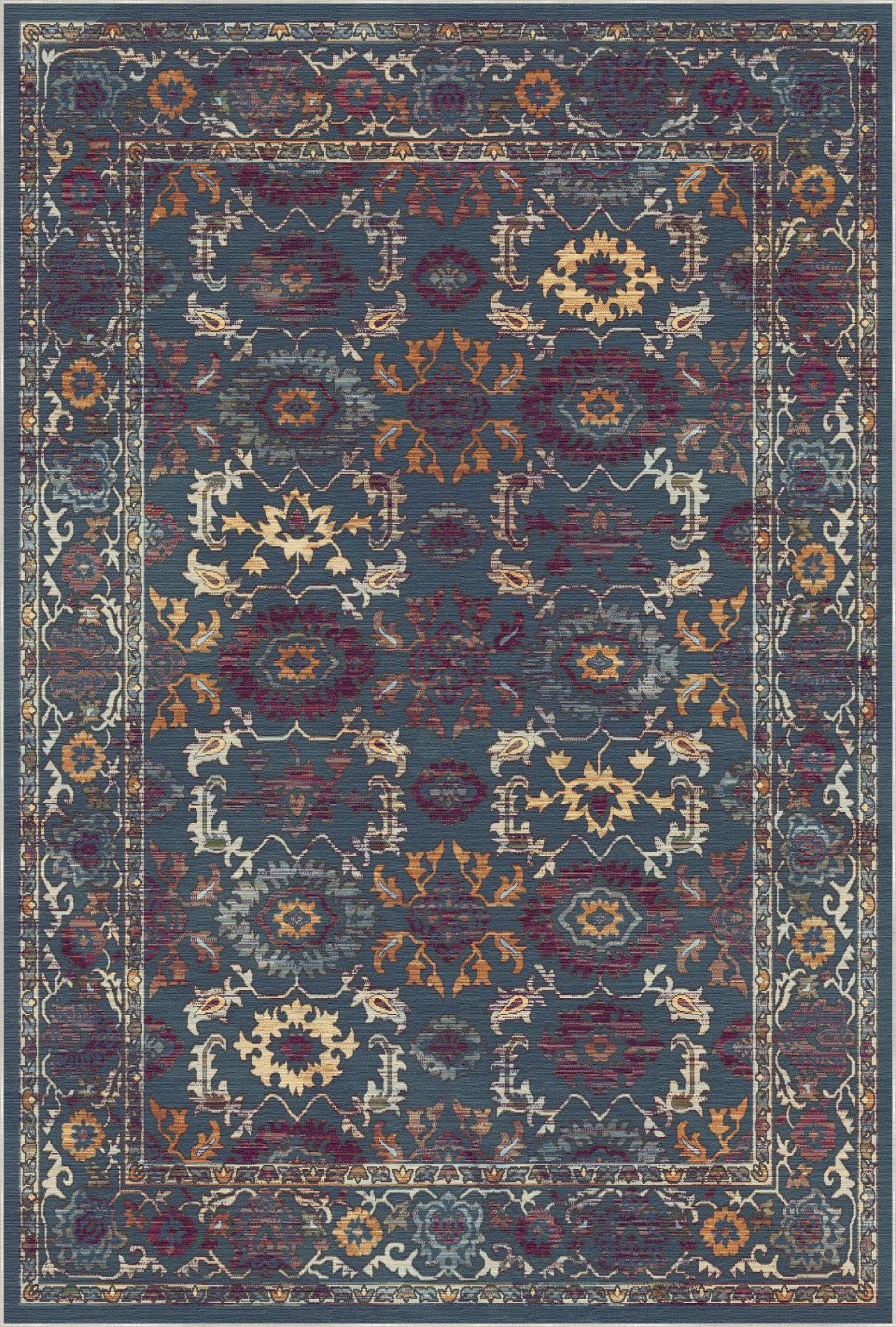 Antique Indigo Palmette Floral Rug