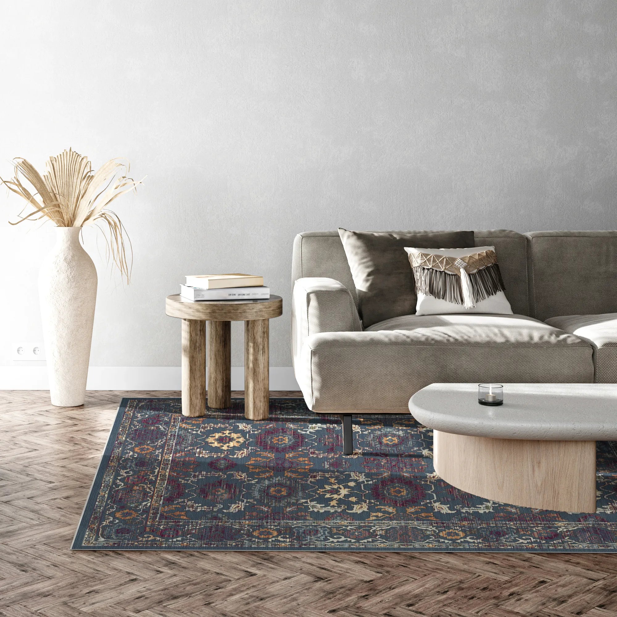 Antique Indigo Palmette Floral Rug