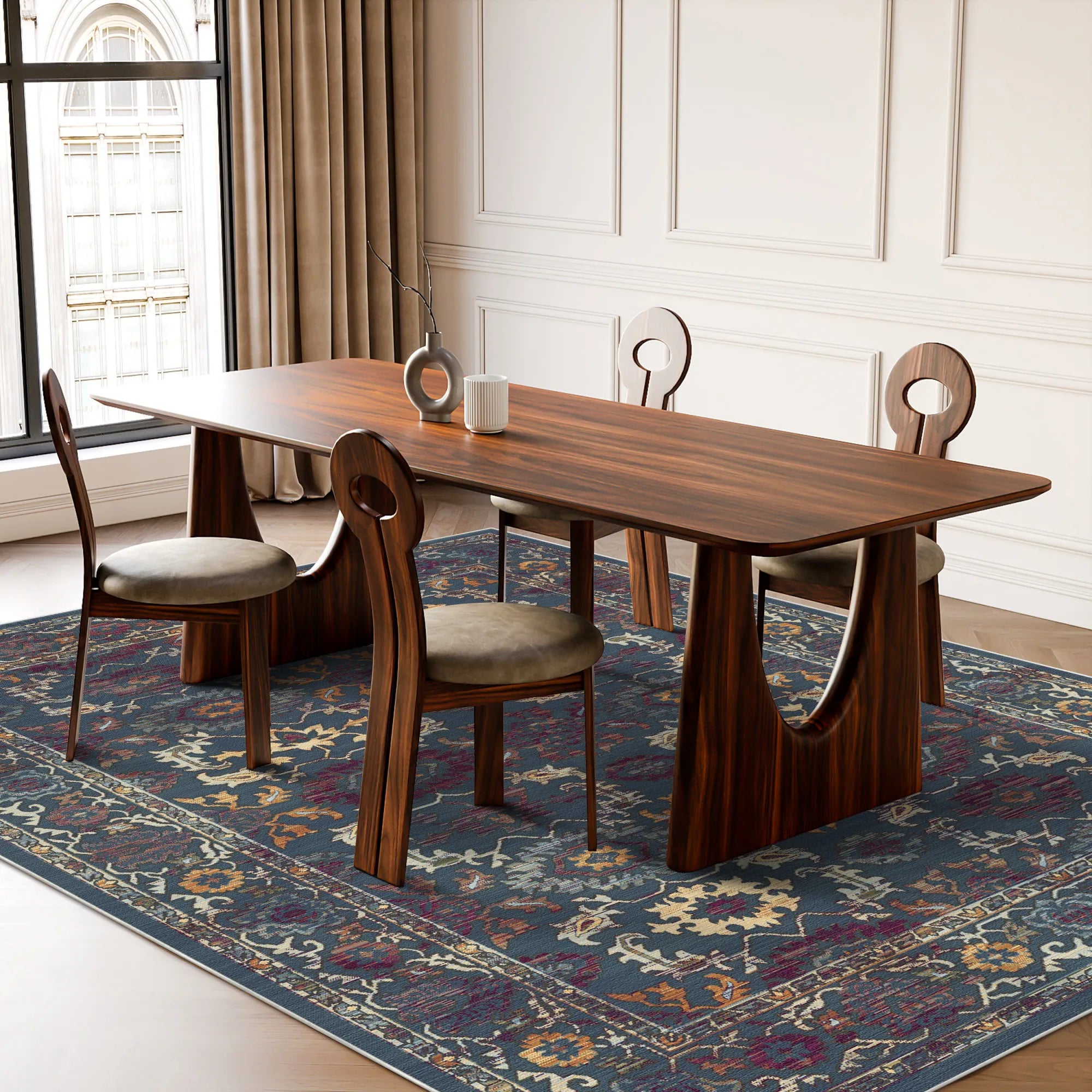 Antique Indigo Palmette Floral Rug