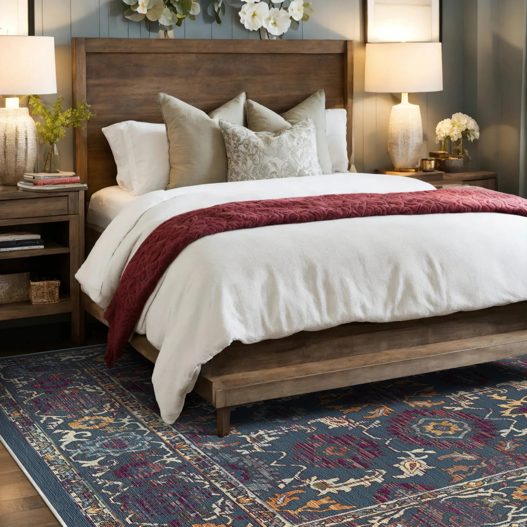 Antique Indigo Palmette Floral Rug