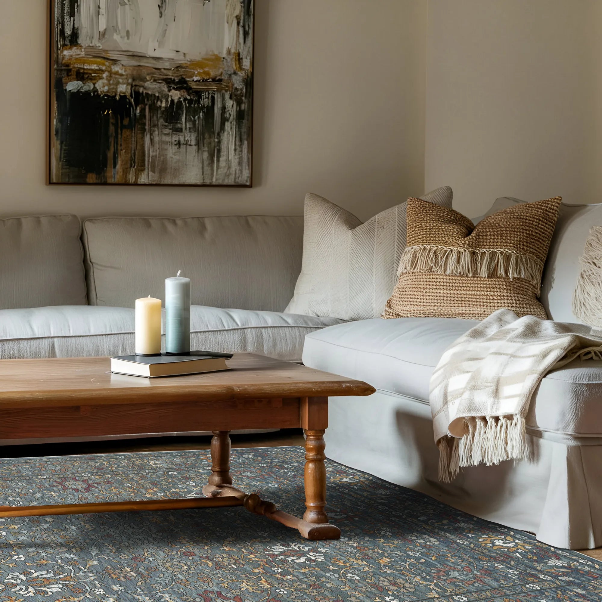 Antique Azure Meadow Floral Rug