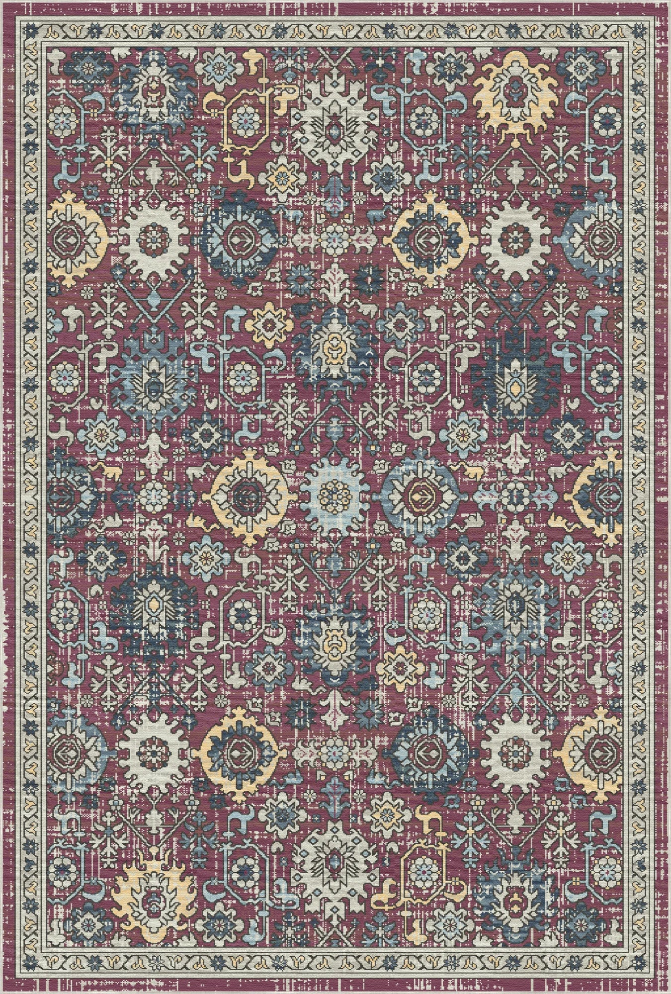 Tribal Berry Medallion Washable Rug