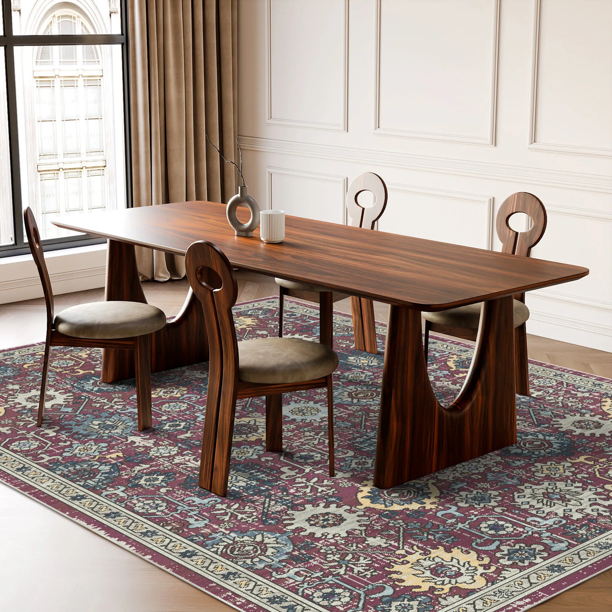 Tribal Berry Medallion Washable Rug