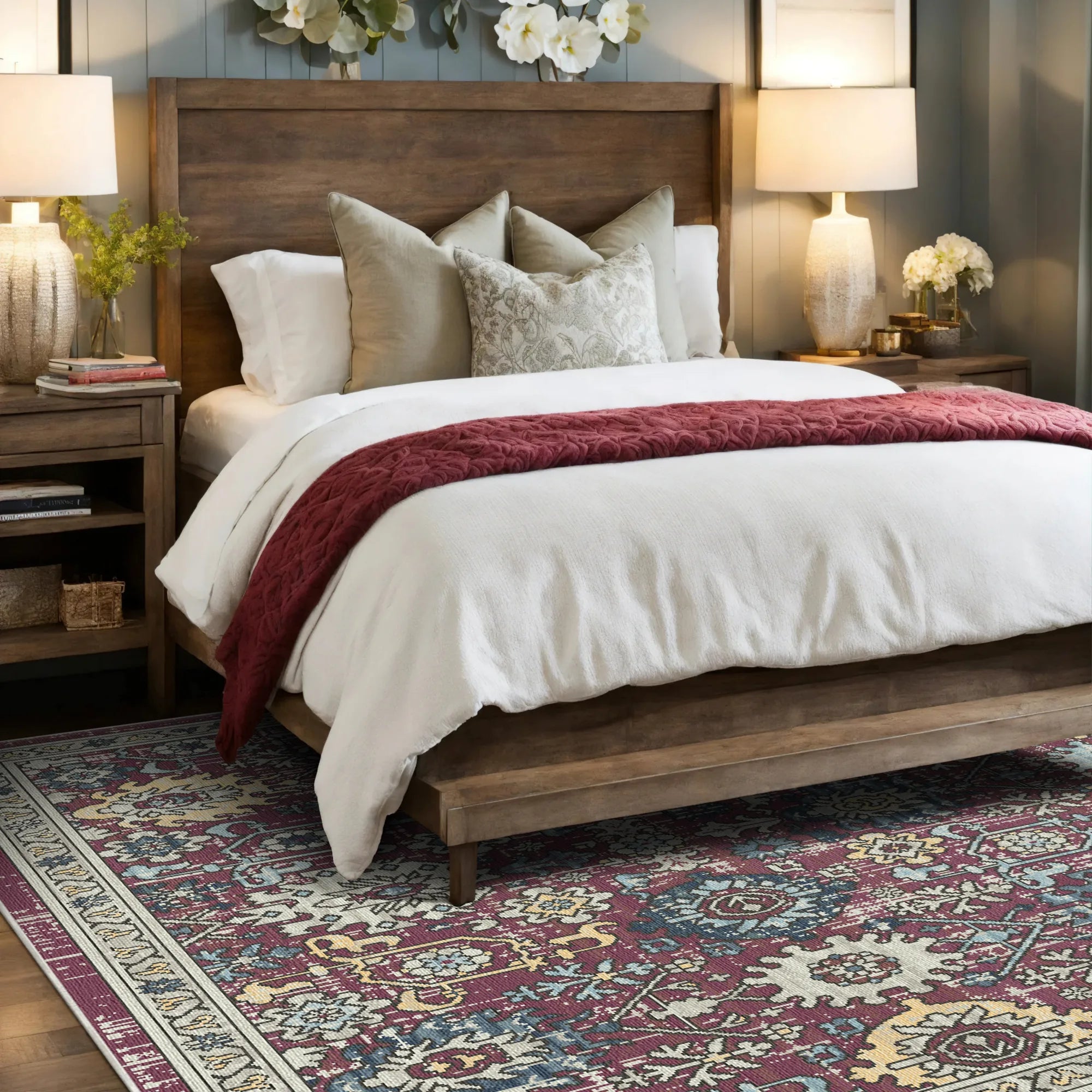 Tribal Berry Medallion Washable Rug