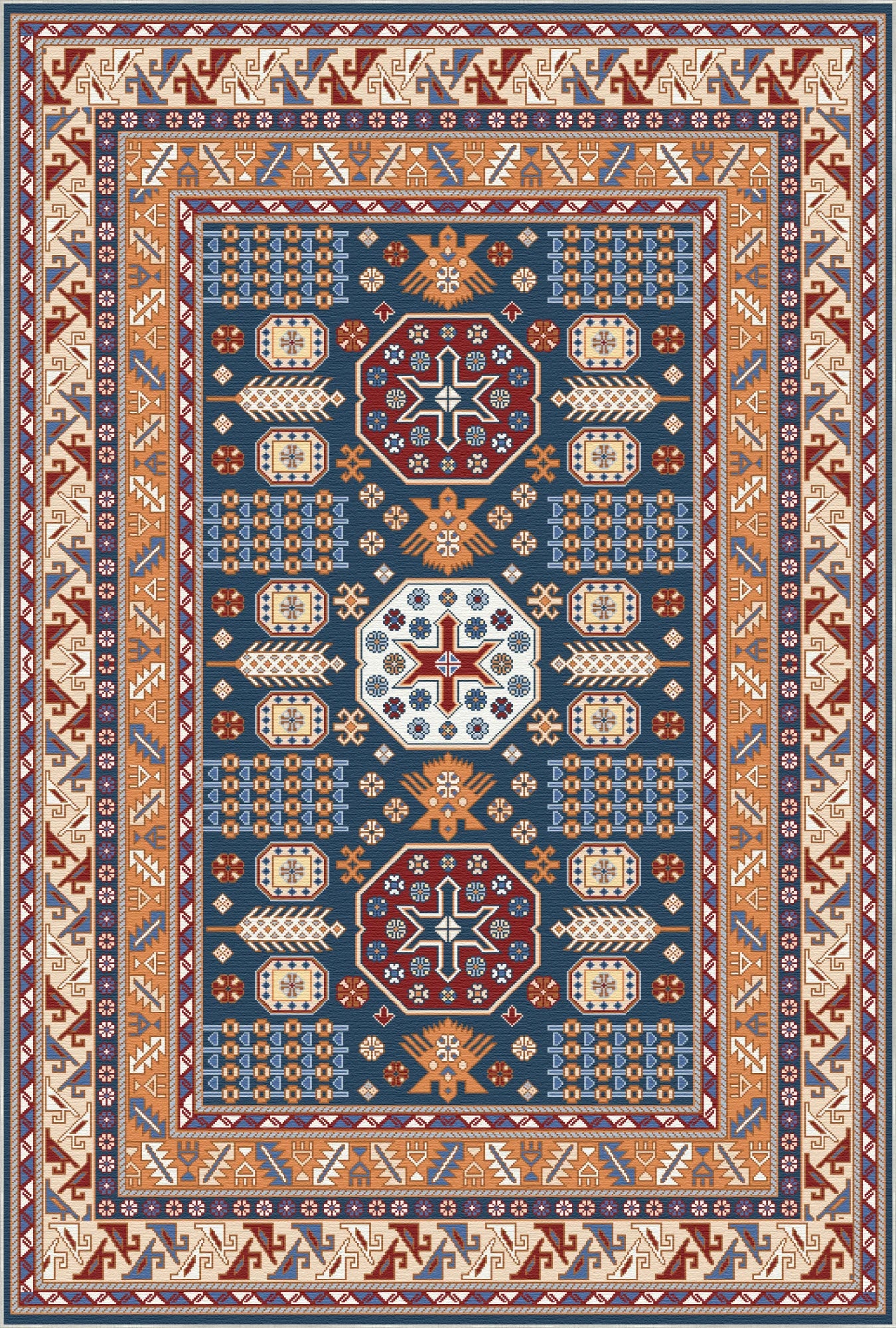 Vesper Azure Tribal Geometric Rug