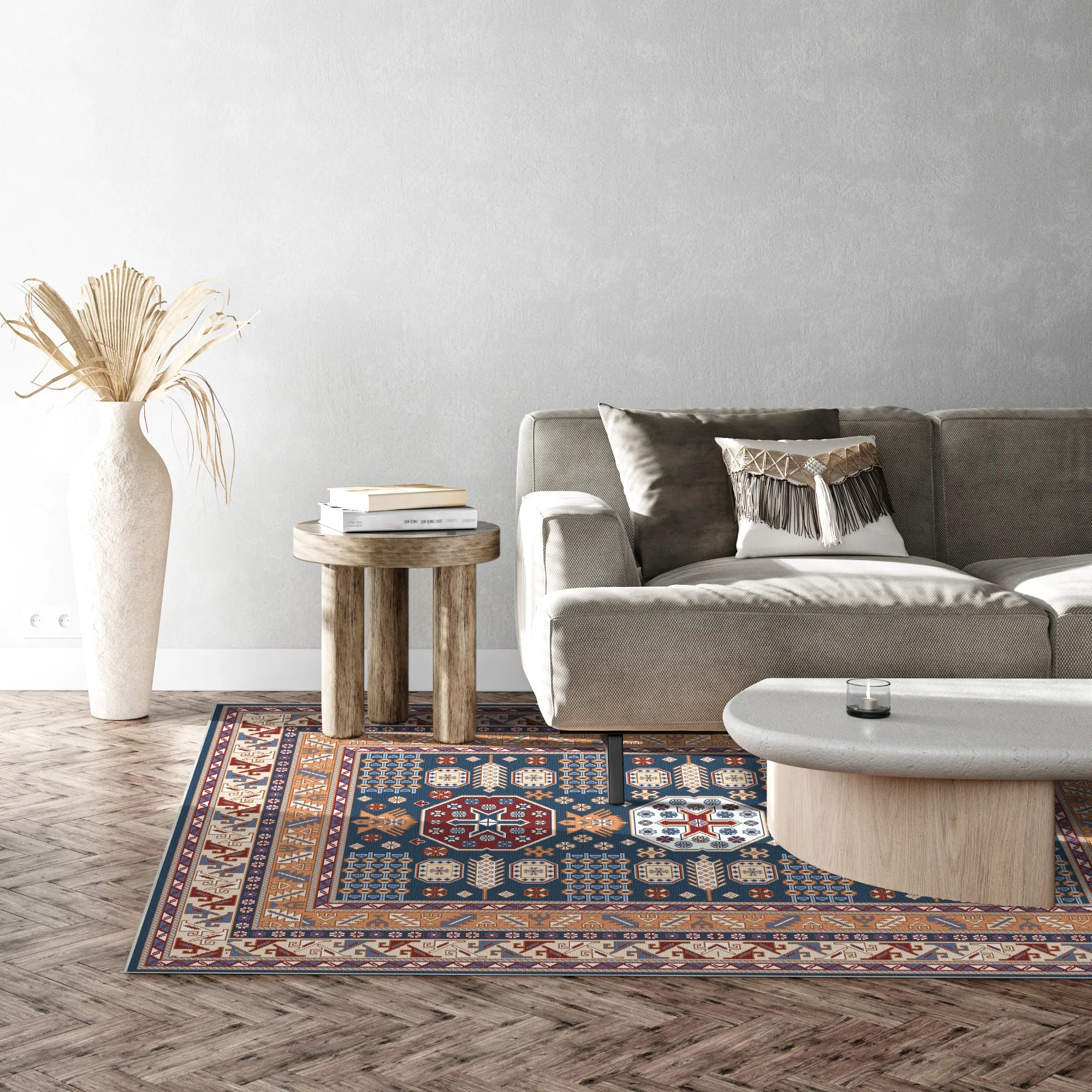 Vesper Azure Tribal Geometric Rug