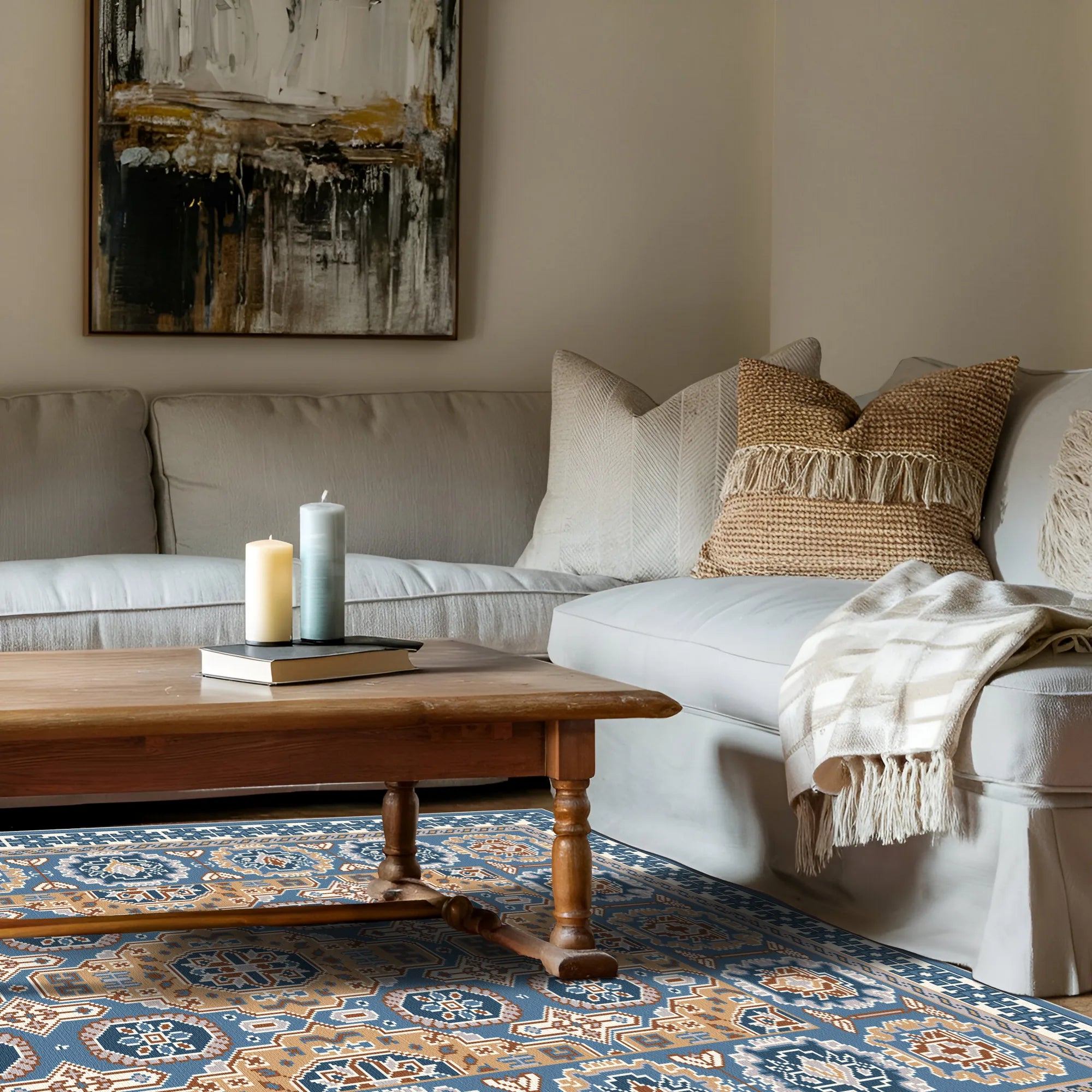 Solas Azure Lattice Geometric Rug
