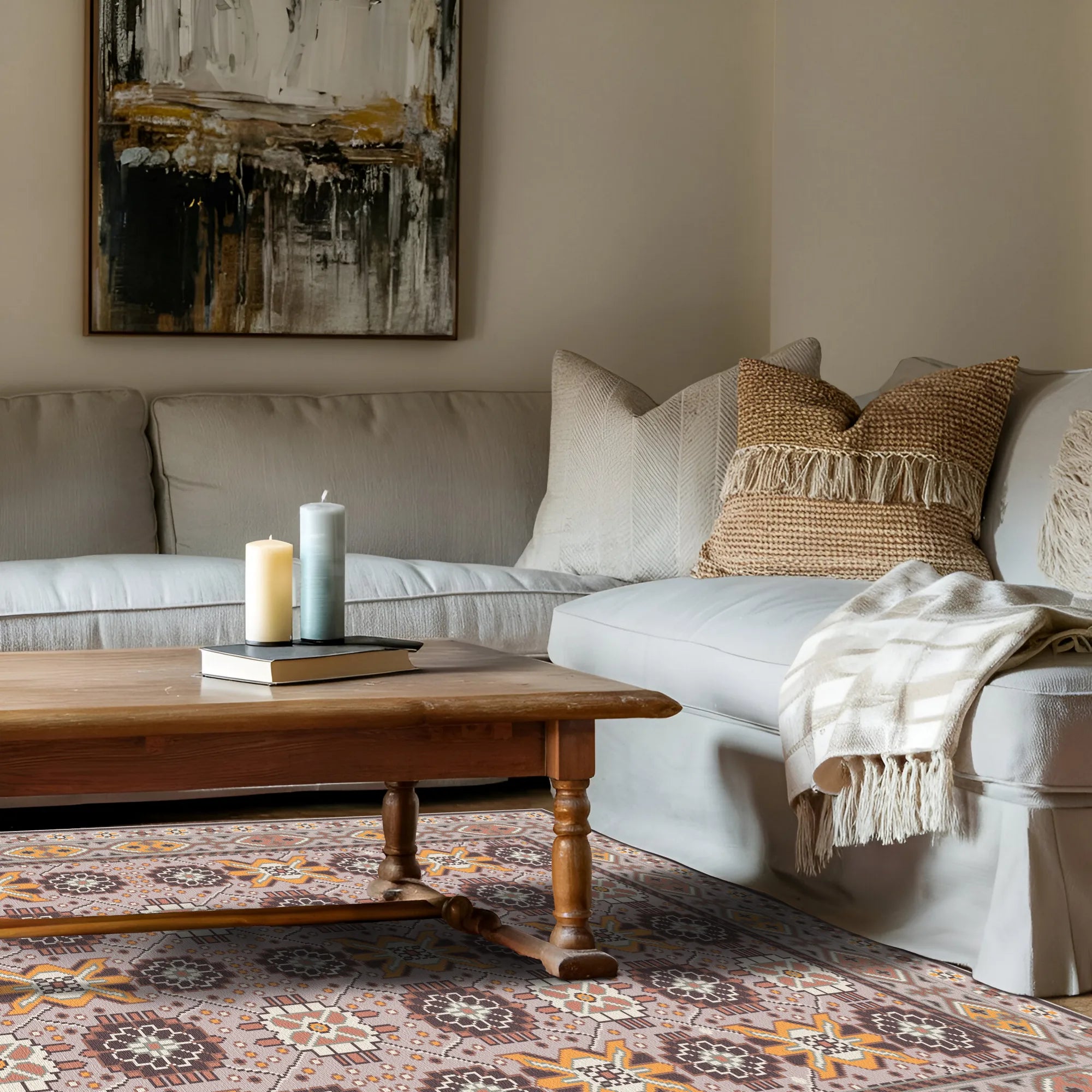 Caelum Amber Floral Lattice Rug