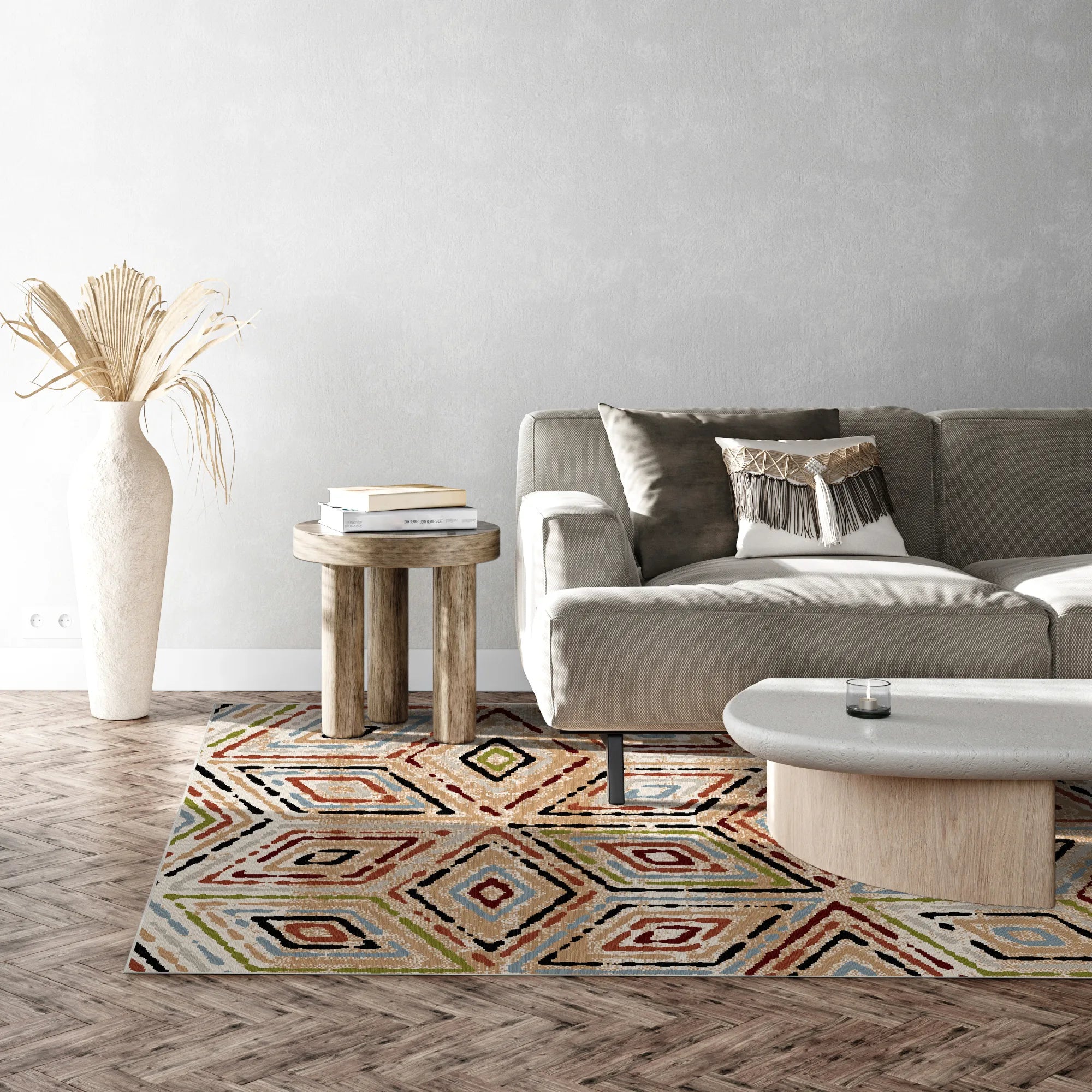 Vibrant Boho Geometric Diamond Rug