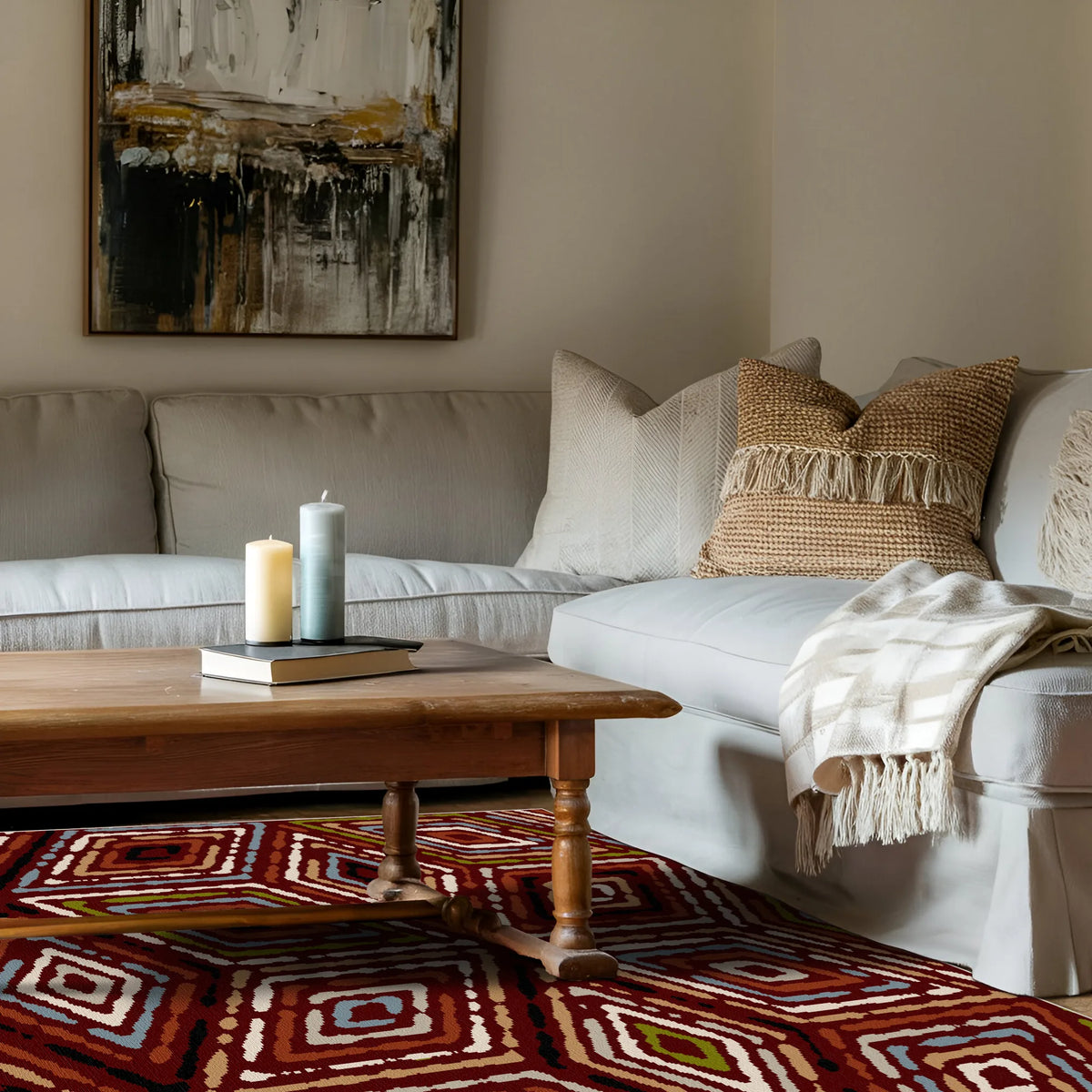 Red Rustic Rug Rustic Red Tribal Geometric Washable Rug – Bella Rugs