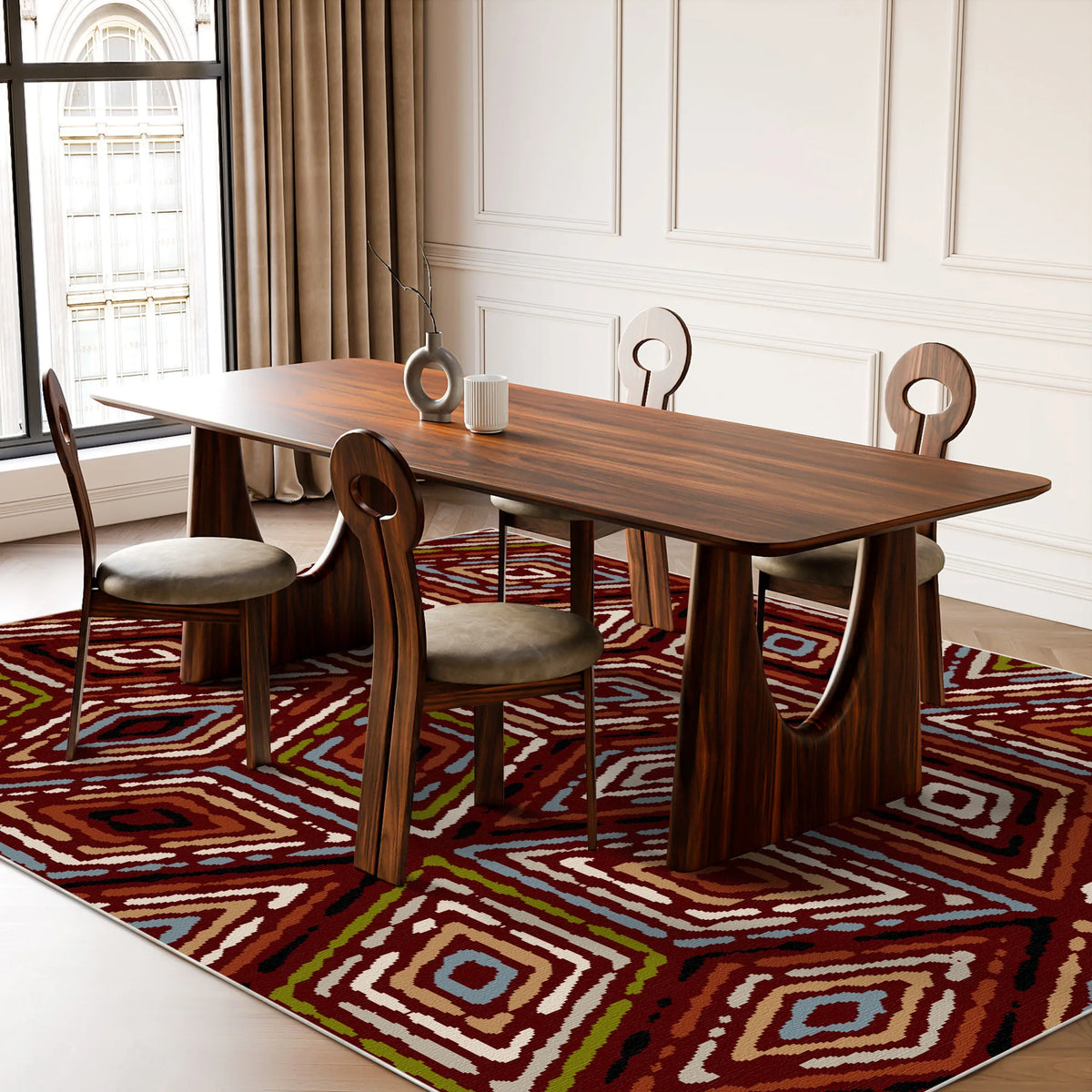 Red Rustic Rug Rustic Red Tribal Geometric Washable Rug – Bella Rugs