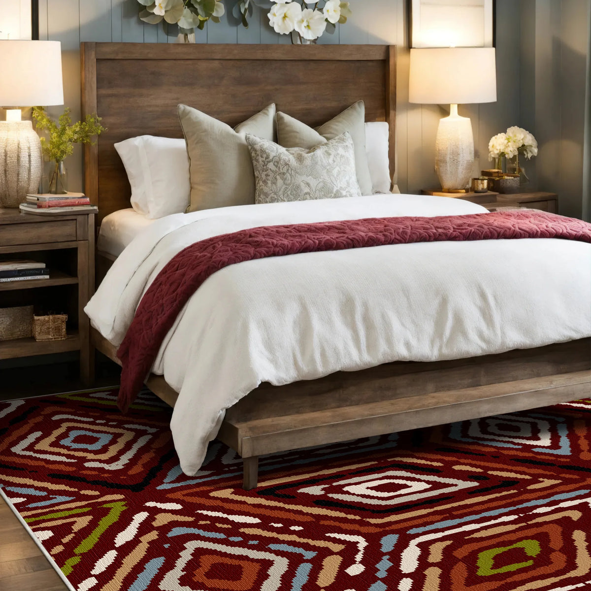 Red Rustic Rug Rustic Red Tribal Geometric Washable Rug – Bella Rugs