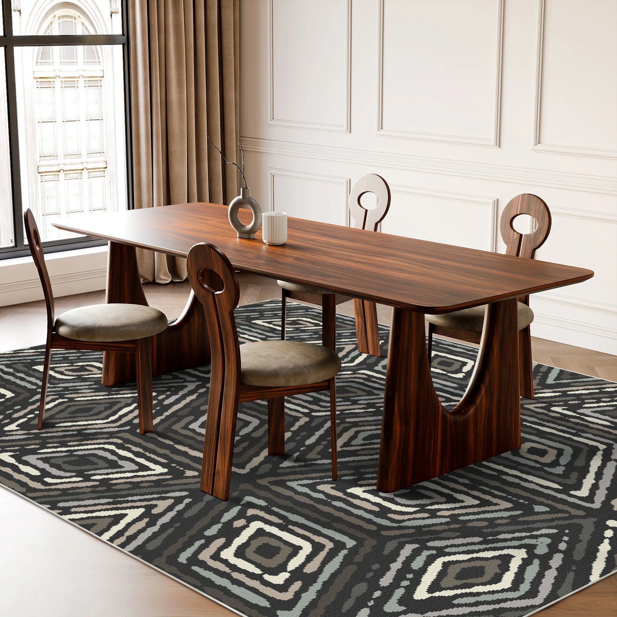 Modern Charcoal Tribal Diamond Rug