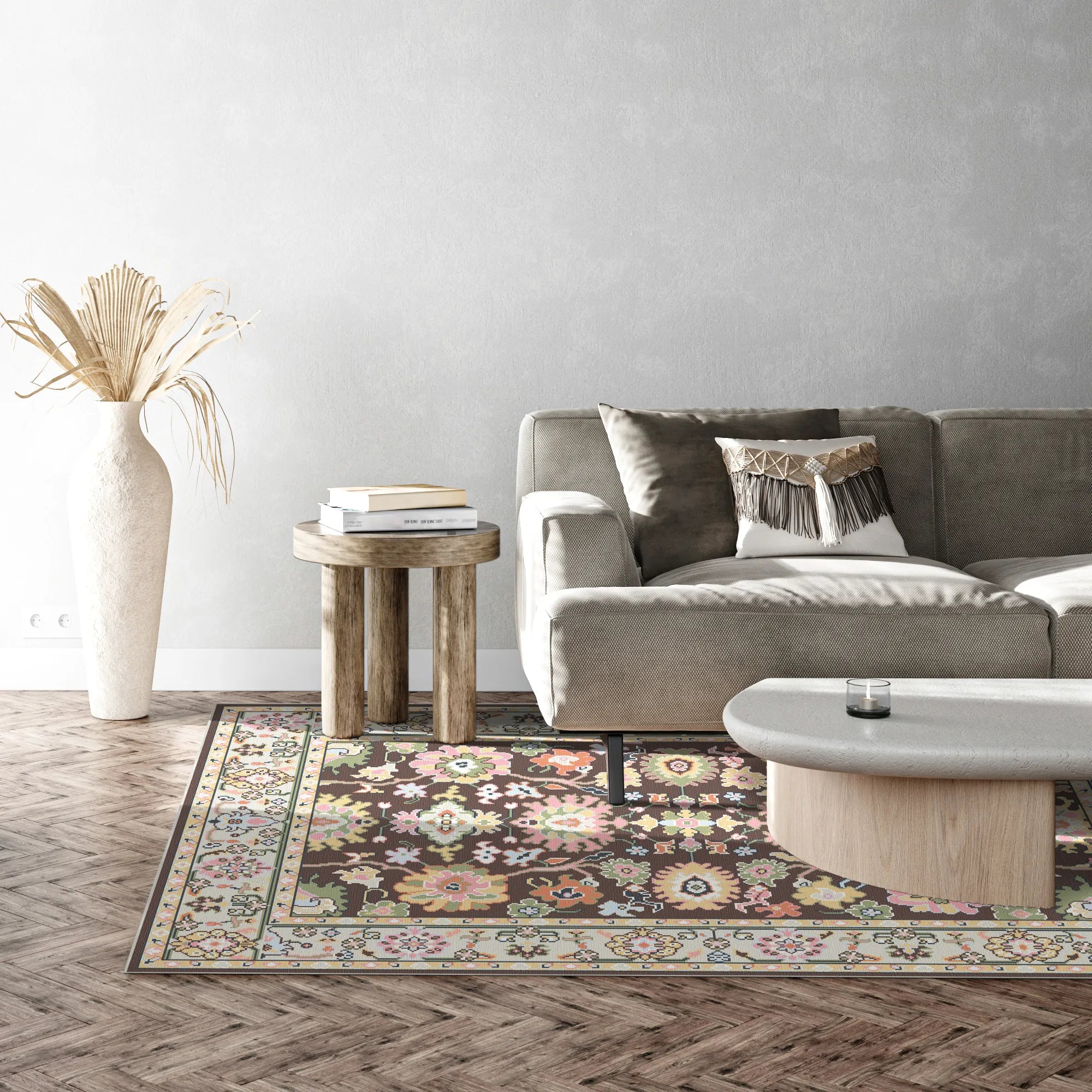 Lumina Cocoa Floral Garden Rug