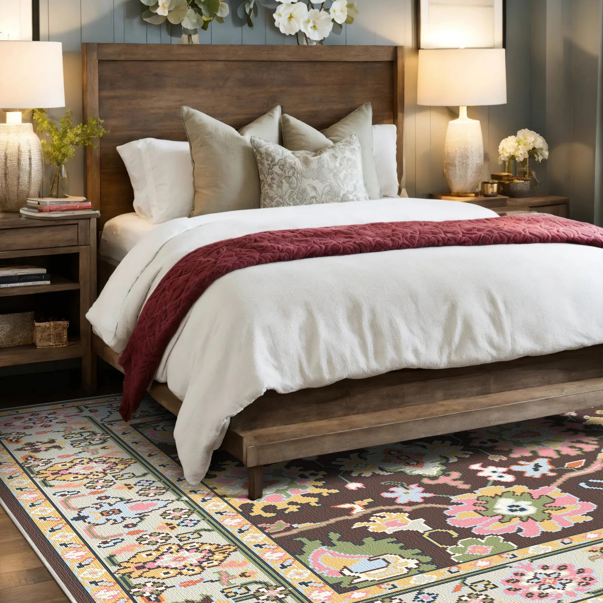 Lumina Cocoa Floral Garden Rug