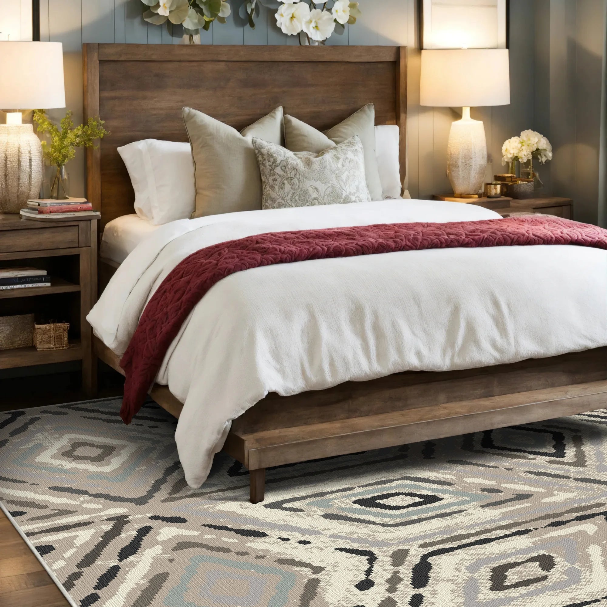 Modern Mist Geometric Diamond Rug